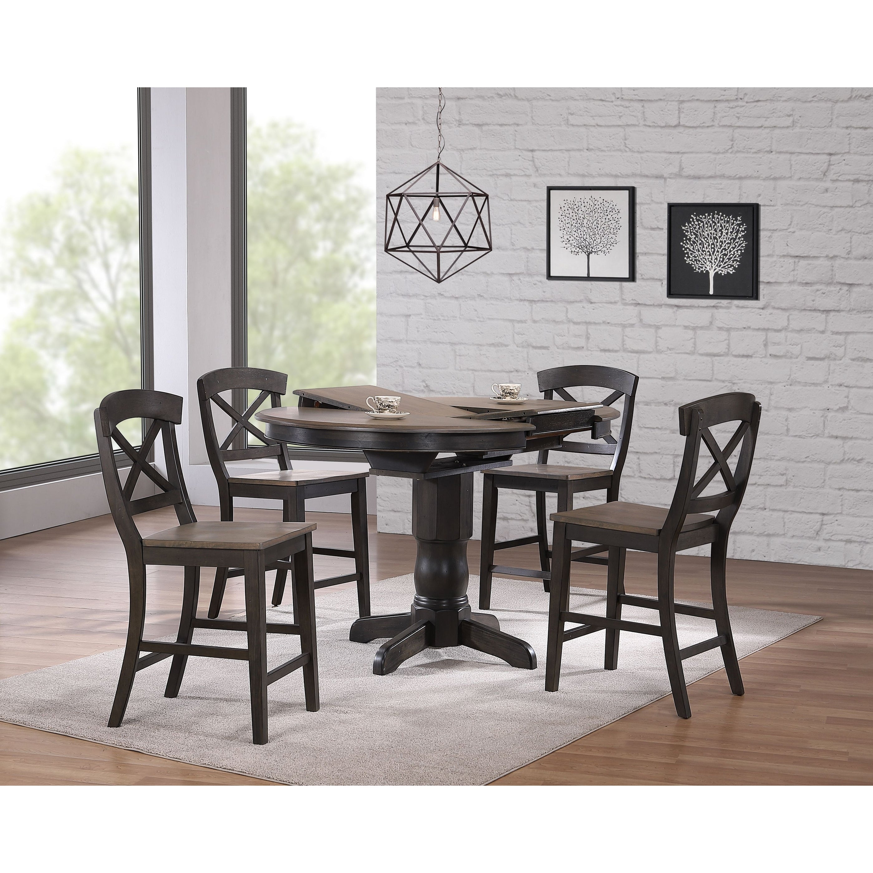 Iconic Furniture Company 42 X42 X60 Transitional X Back 24 Counter Stool Grey Stone Black Stone Counter 5 Piece Set