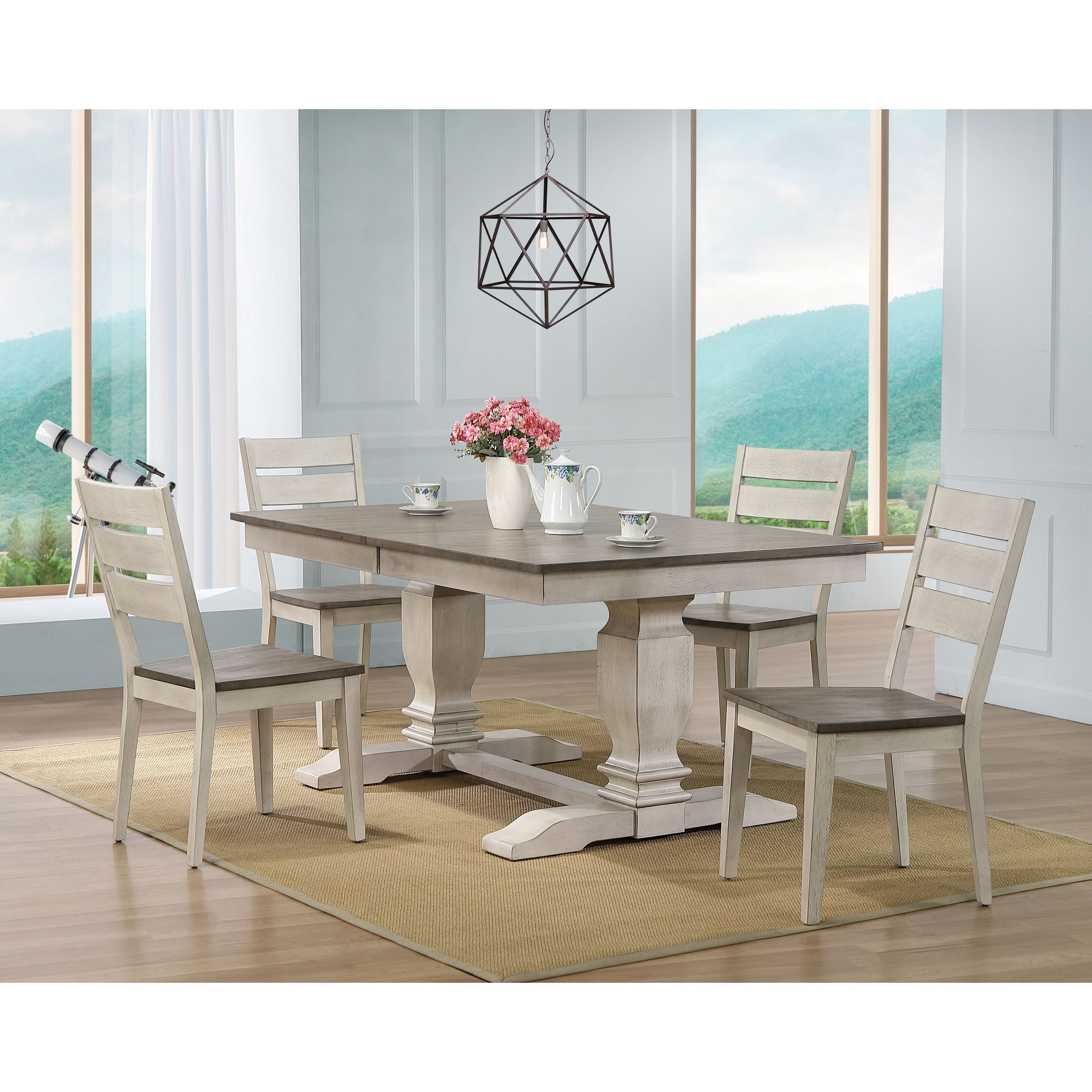 Iconic Furniture Company 42 X64 X82 Double Pedestal Transitional Ladder Back Side Chair Ash Stormey White 5 Piece Set