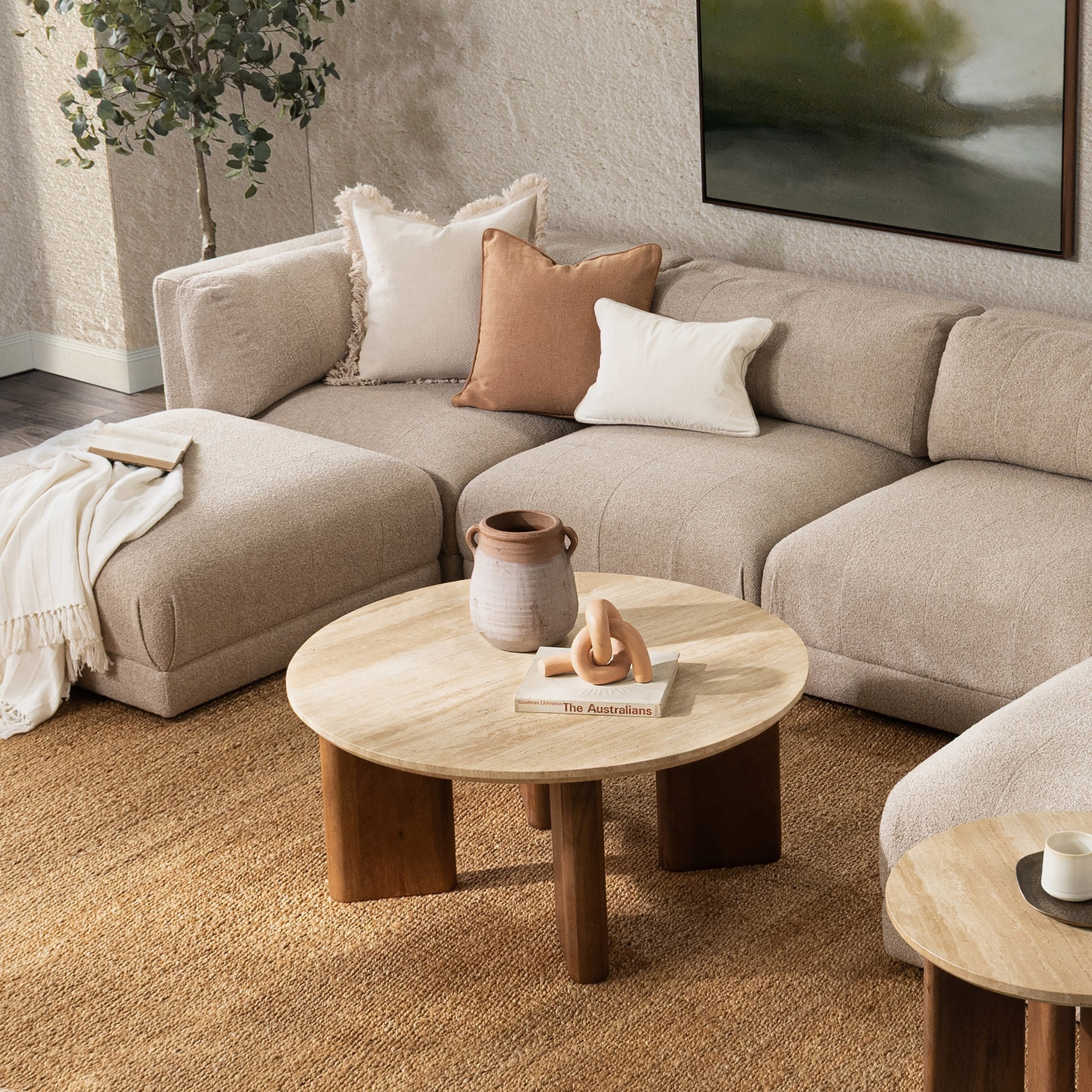 Idella Travertine Round Coffee Table