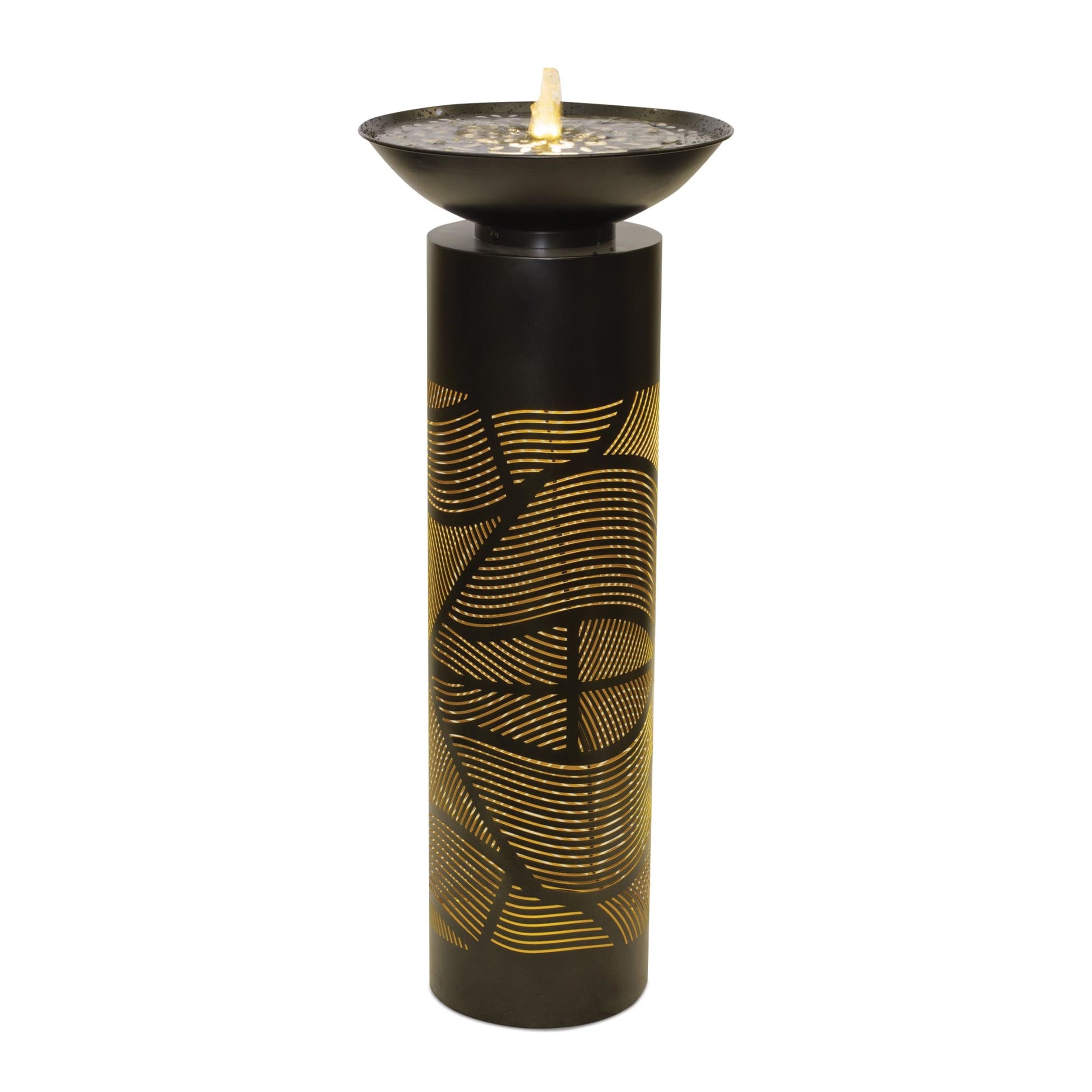 Illuminated Cut Out Metal Leaf Pattern Fountain 36 H