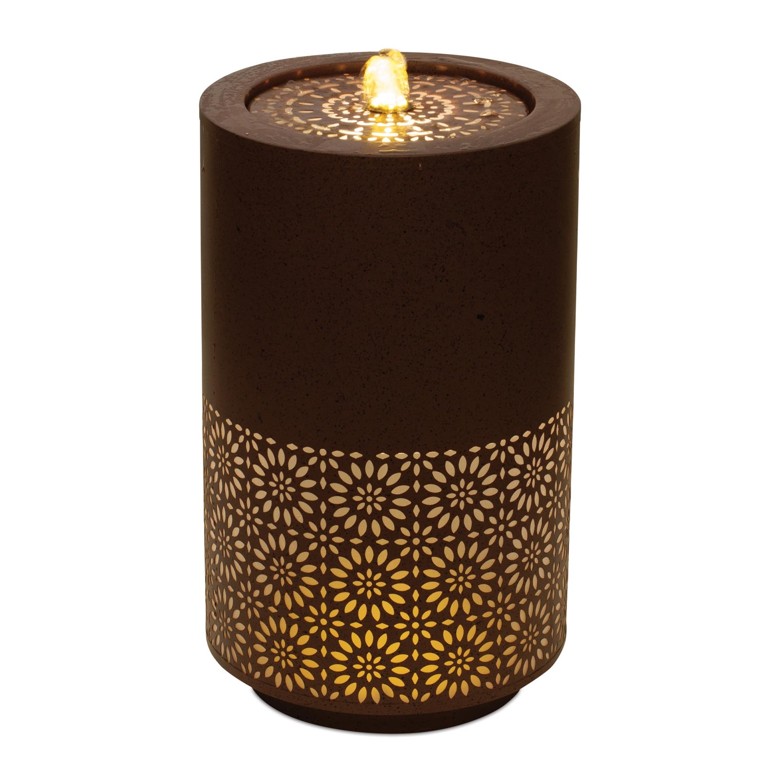Illuminated Cut Out Metal Round Fountain 21 H