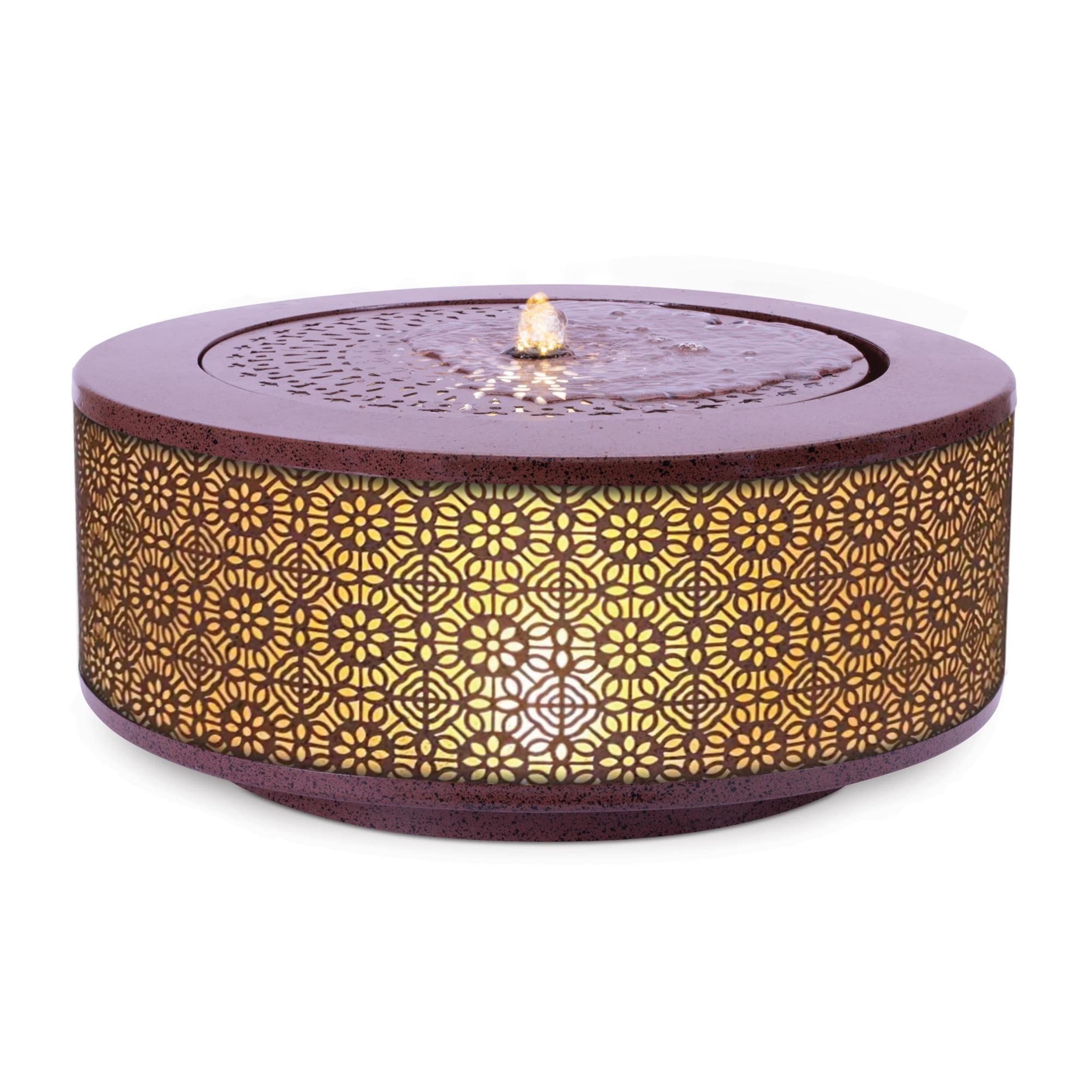 Illuminated Cut Out Metal Round Tabletop Fountain 23.5 D