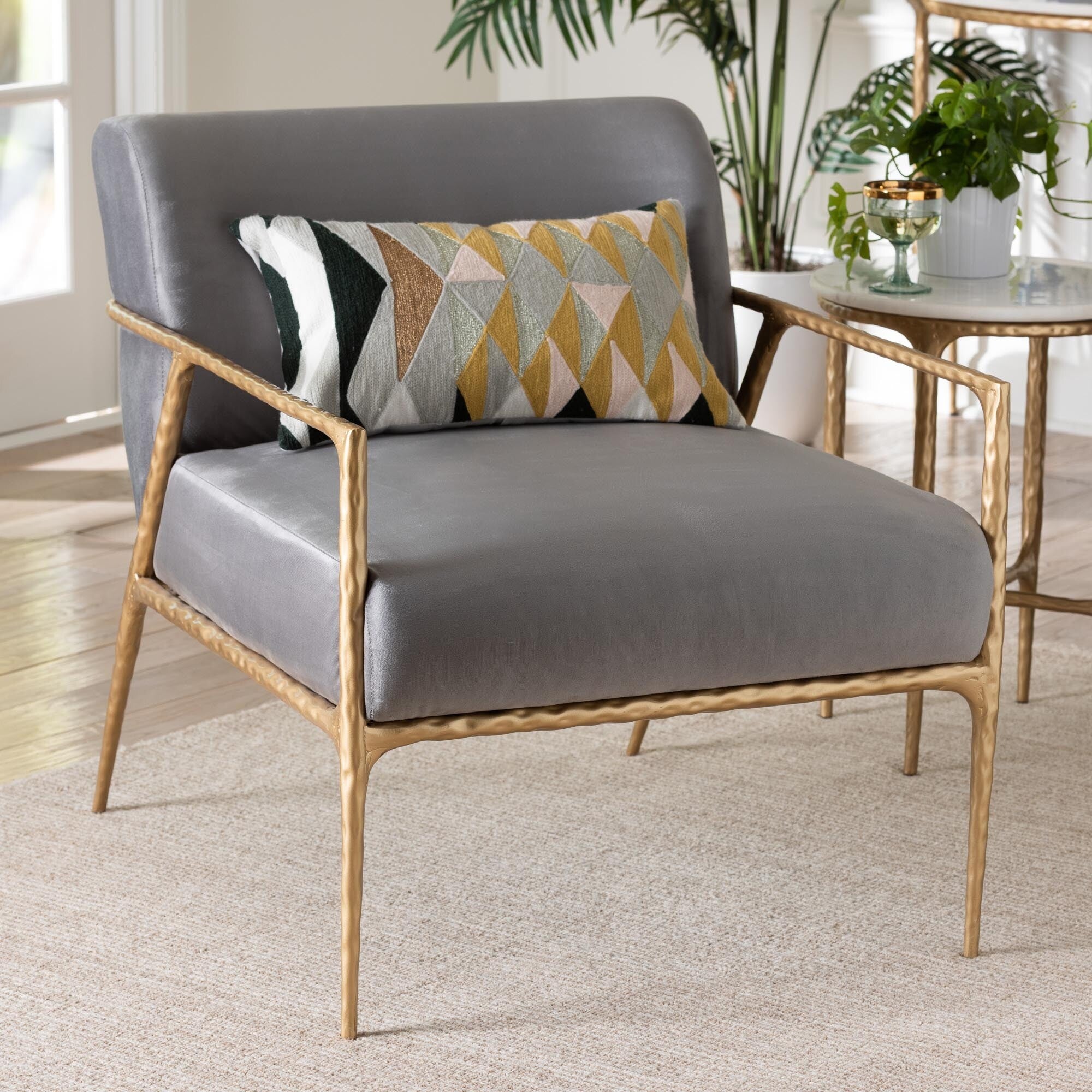 Ilmari Velvet Lounge Chair With Track Arms Modern Rustic Armchair With Hand Forged Metal Frame For Living Room Or Lounge
