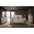 Imerland Contemporary White Wash Finish Bedroom Set With Sleigh Bed Dresser Mirror Two Nightstands Chest