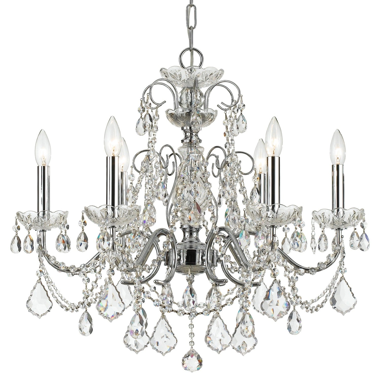 Imperial 6 Light Polished Chrome Swarovski Strass Crystal Chandelier Polished Chrome
