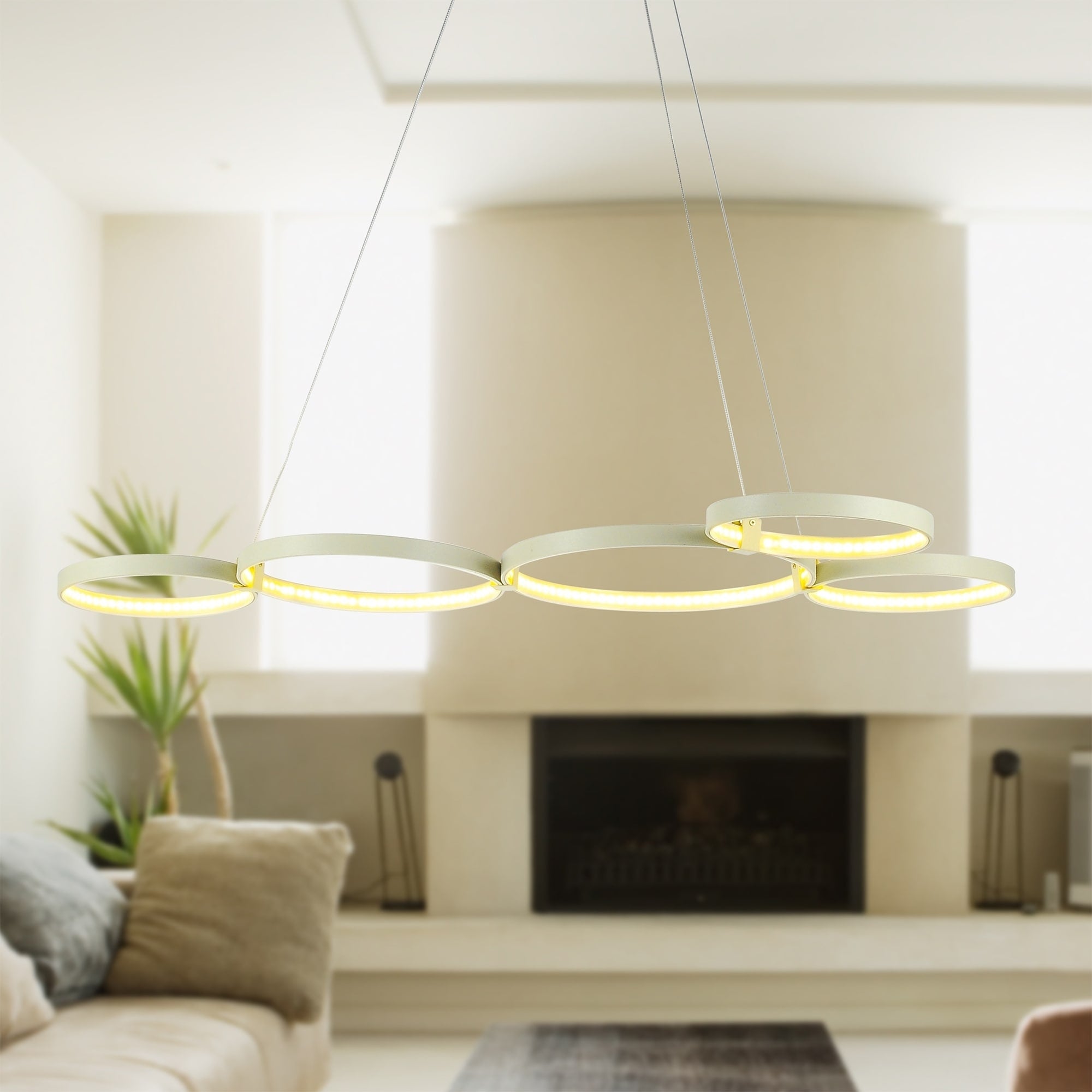 Imperio White 5 Light Led Pendant With Yellow Shade Adjustable Height