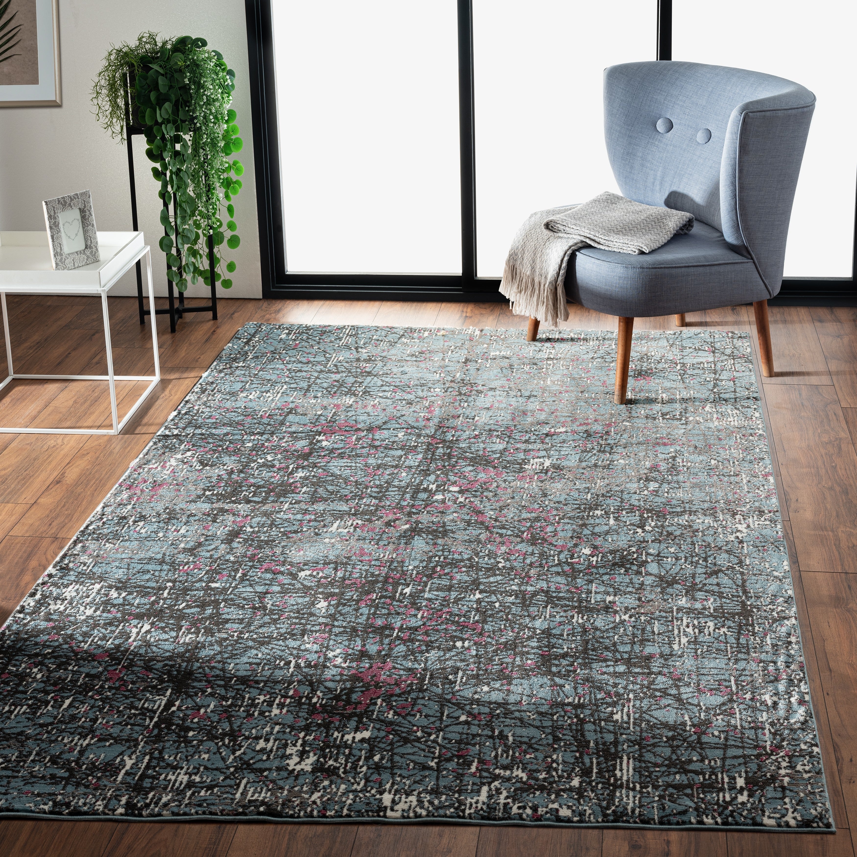 Impulse Abstract Fuchsia Splatter Fushion Area Rug
