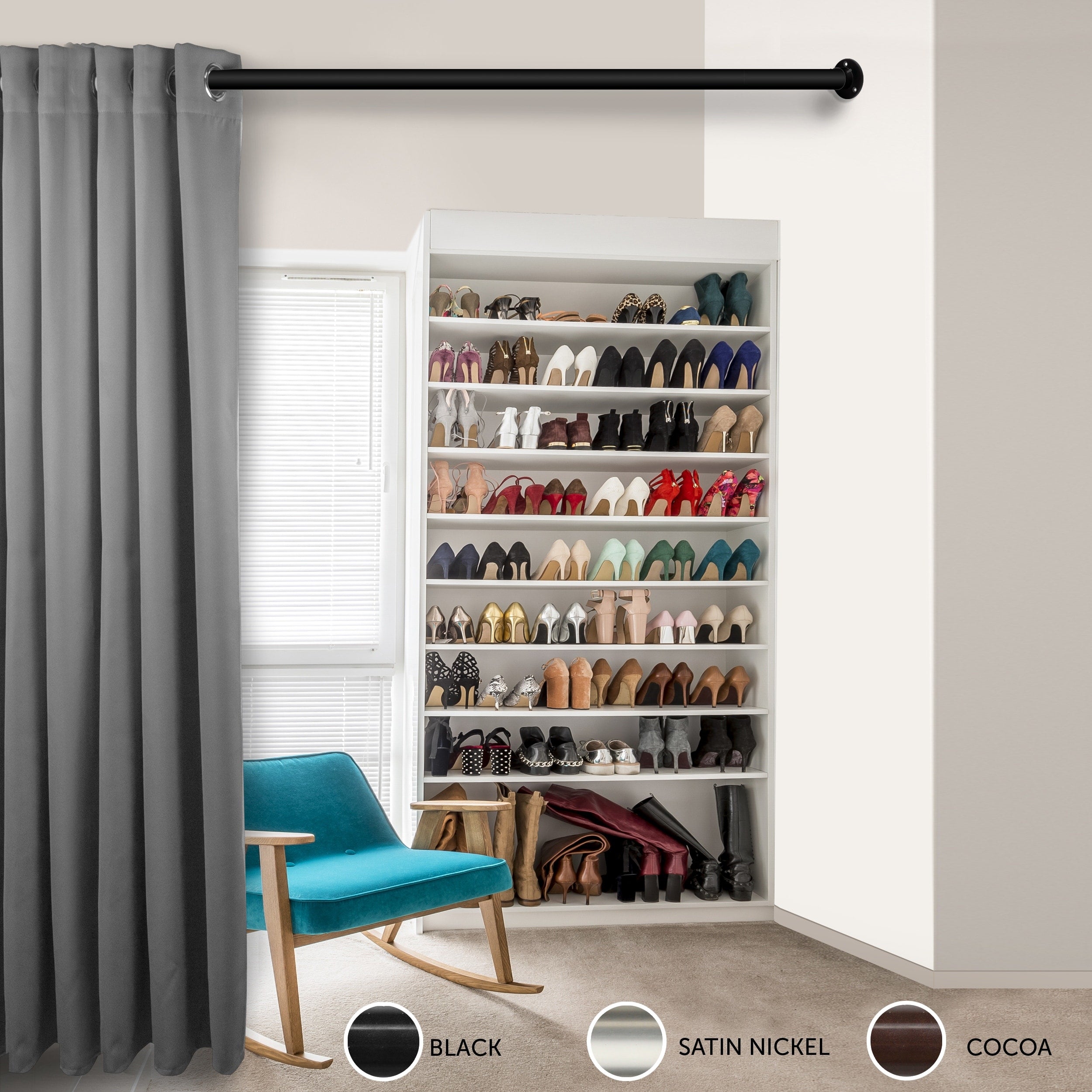Instyledesign 1.5 Premium Heavy Duty Adjustable Room Divider Rod And Socket Set