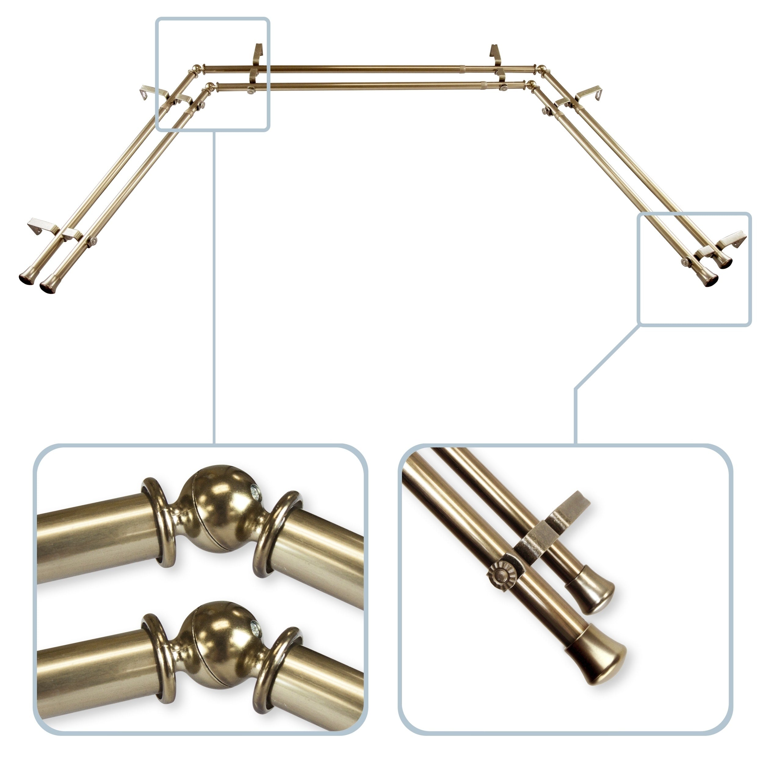 Instyledesign 13 16 Bay Window Double Curtain Rod 20 36 Inches 38 72 Inches