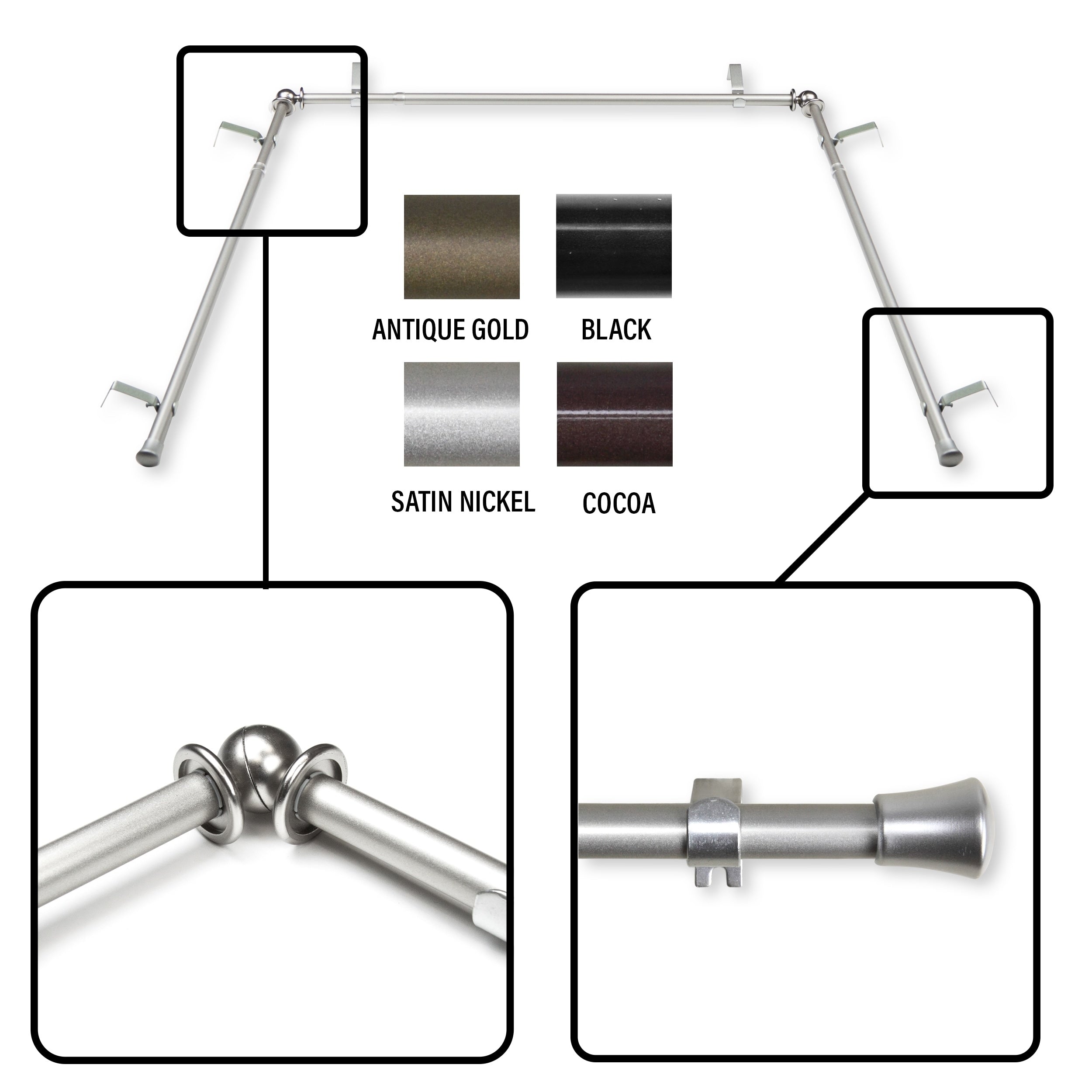 Instyledesign 5 8 Inch Bay Curtain Rod 20 36 38 72