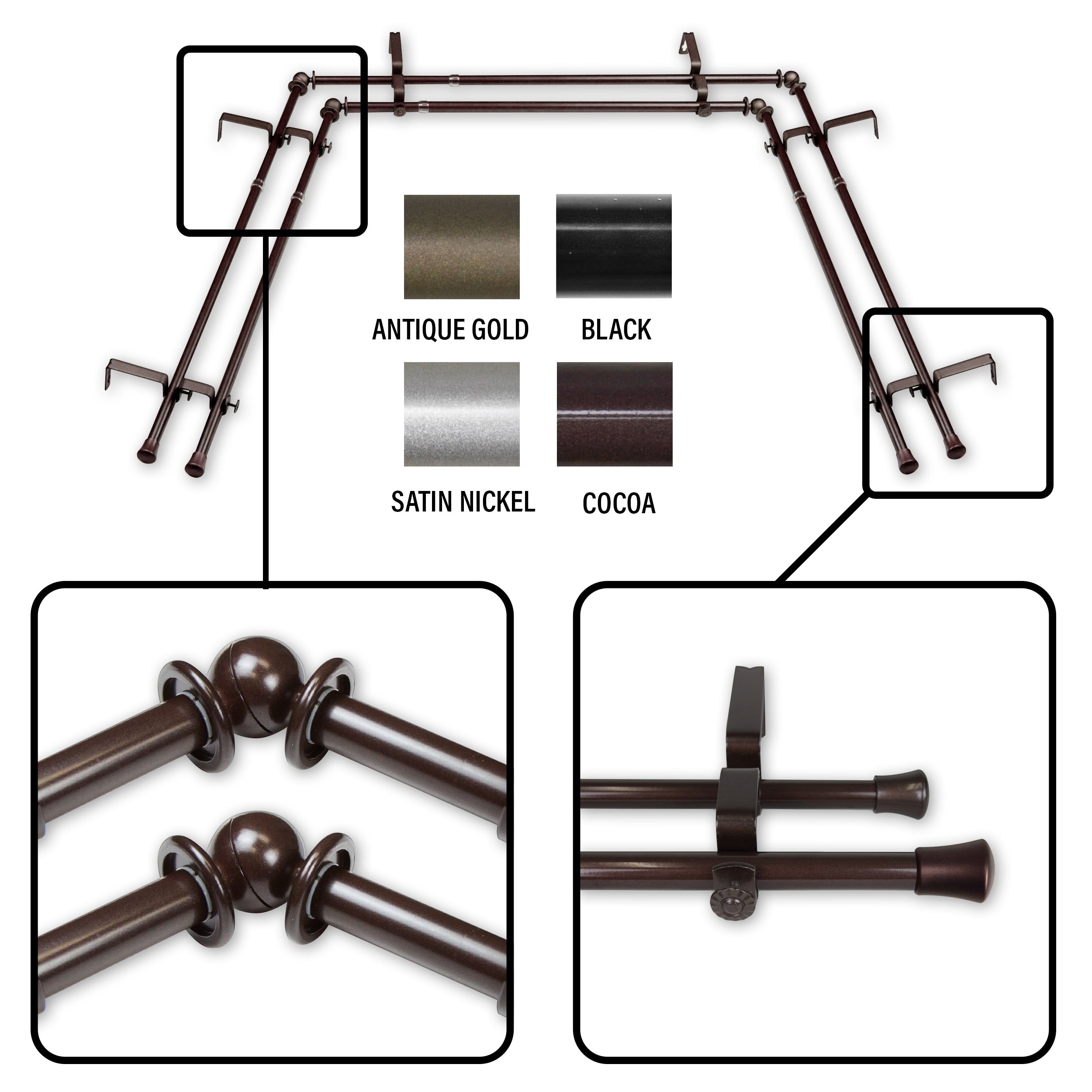 Instyledesign 5 8 Inch Double Bay Curtain Rod 20 36 38 72