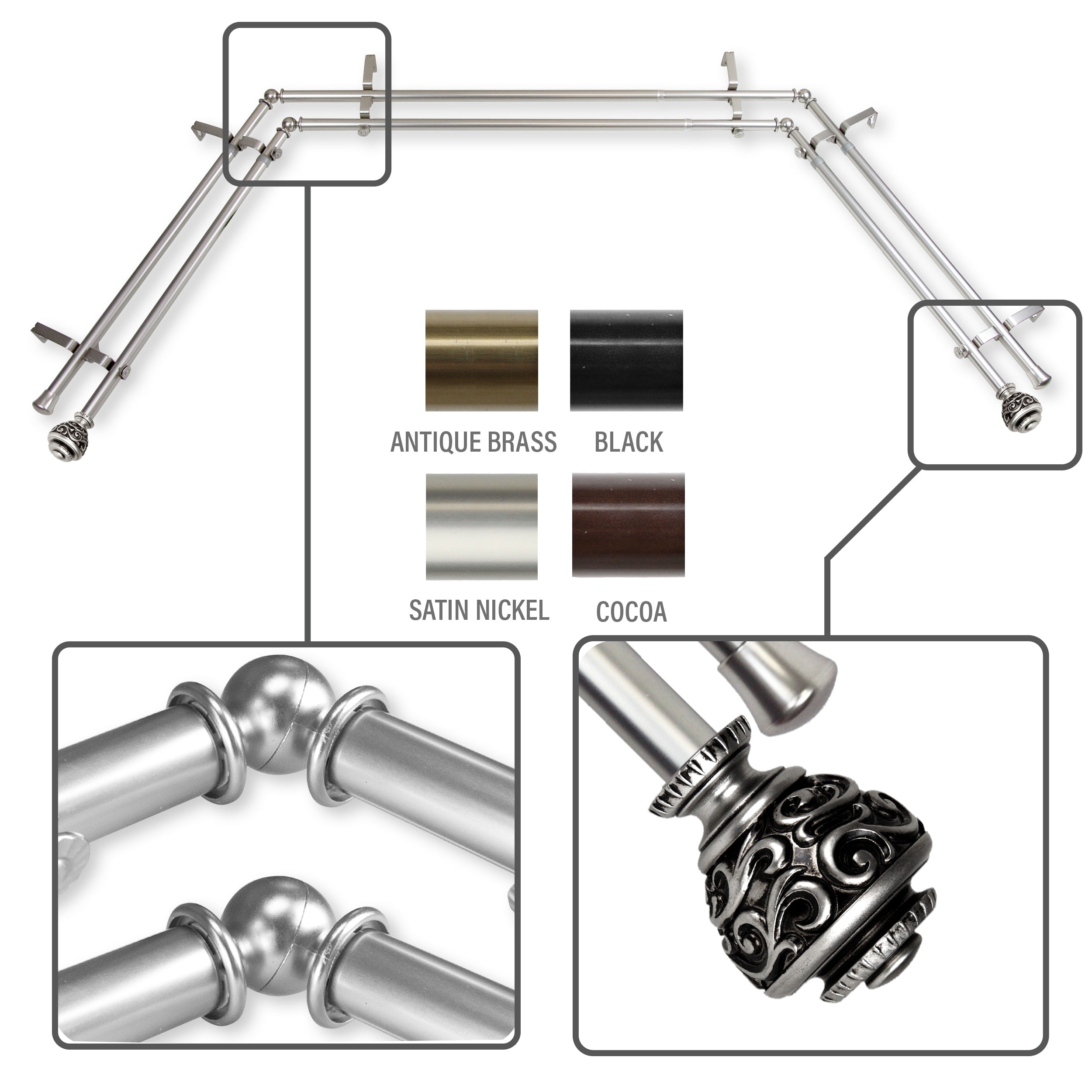 Instyledesign Charlie 13 16 Double Bay Curtain Rod 20 36 38 72