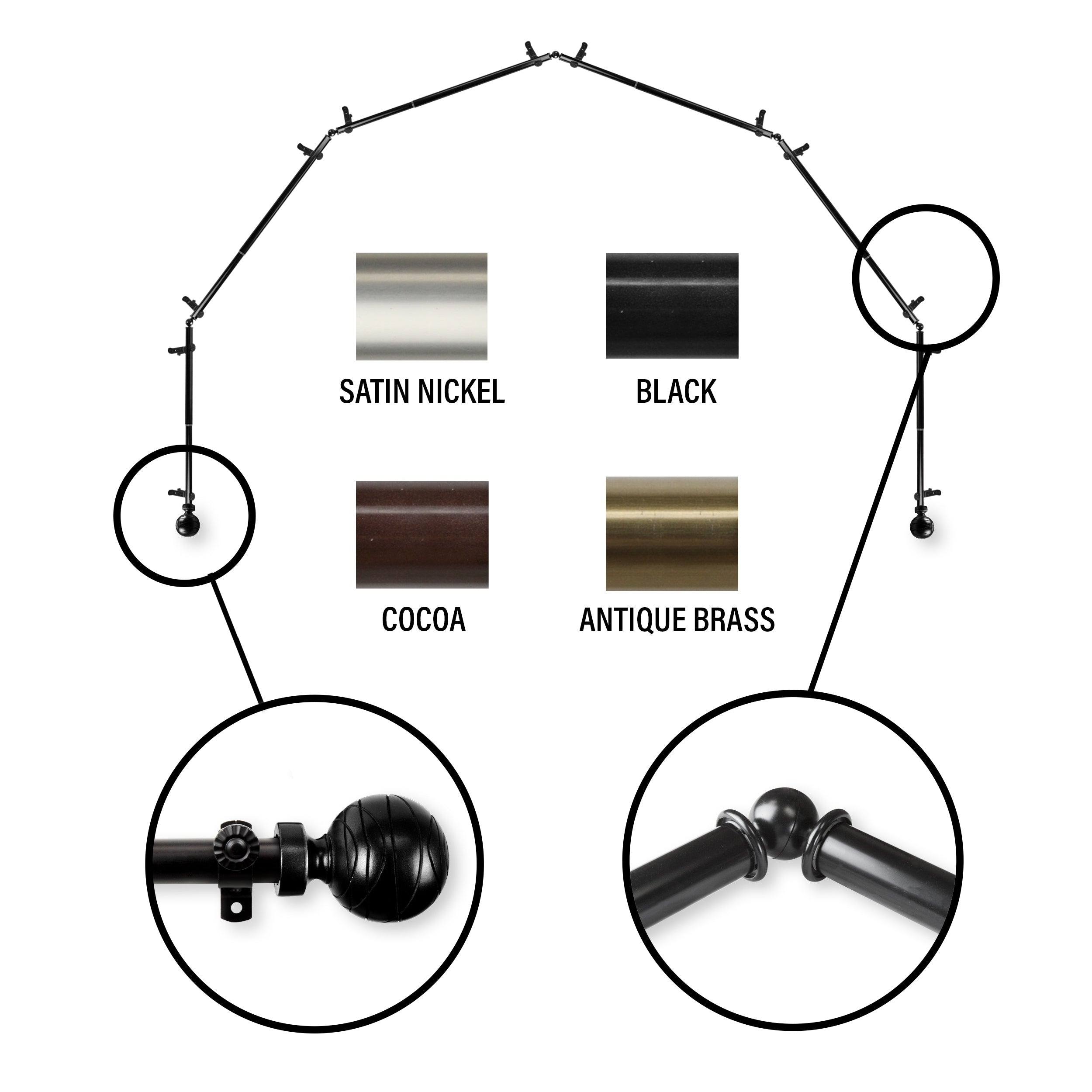 Instyledesign Desmond 6 Sided Bay Window Curtain Rod