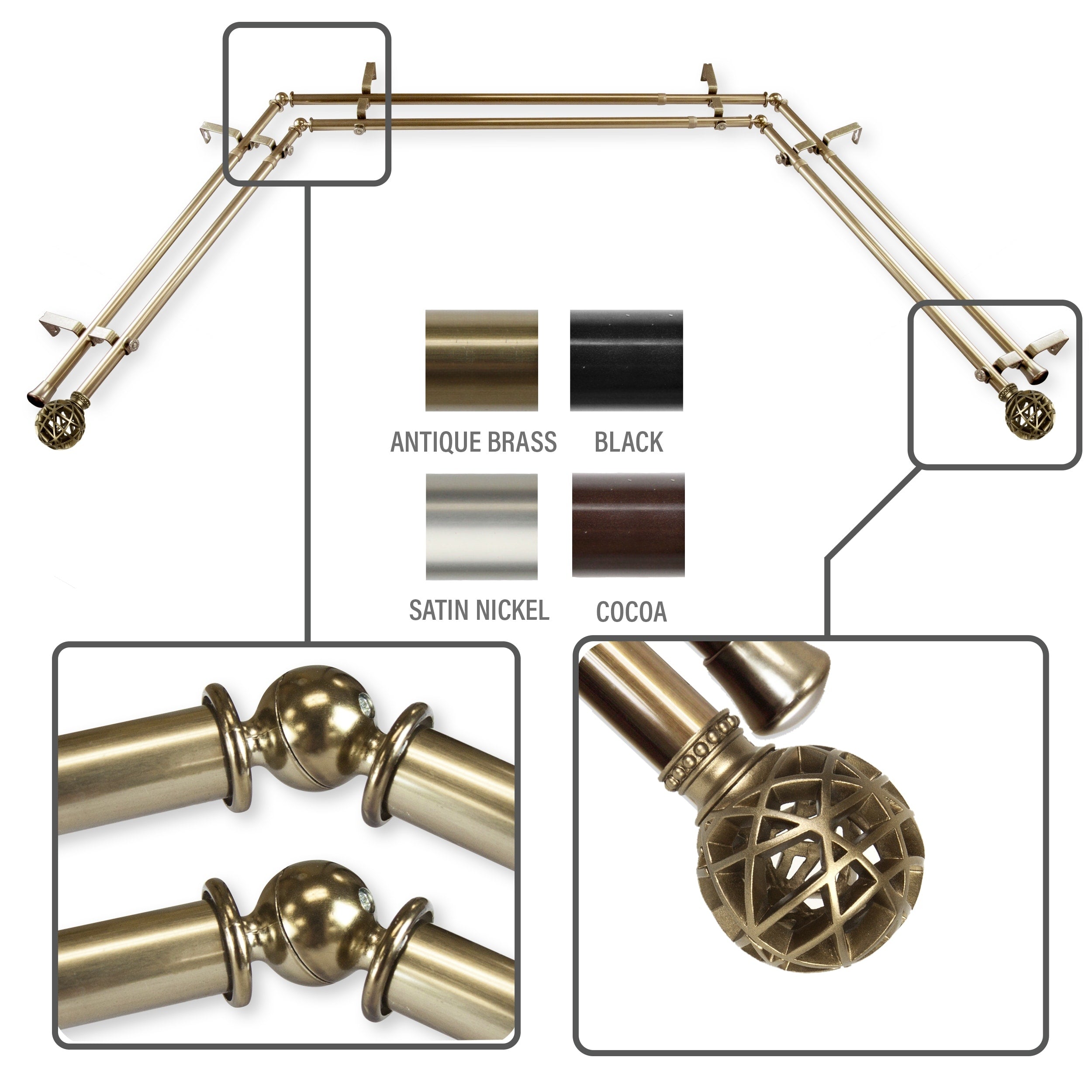 Instyledesign Emerson 13 16 Double Bay Curtain Rod 20 36 38 72