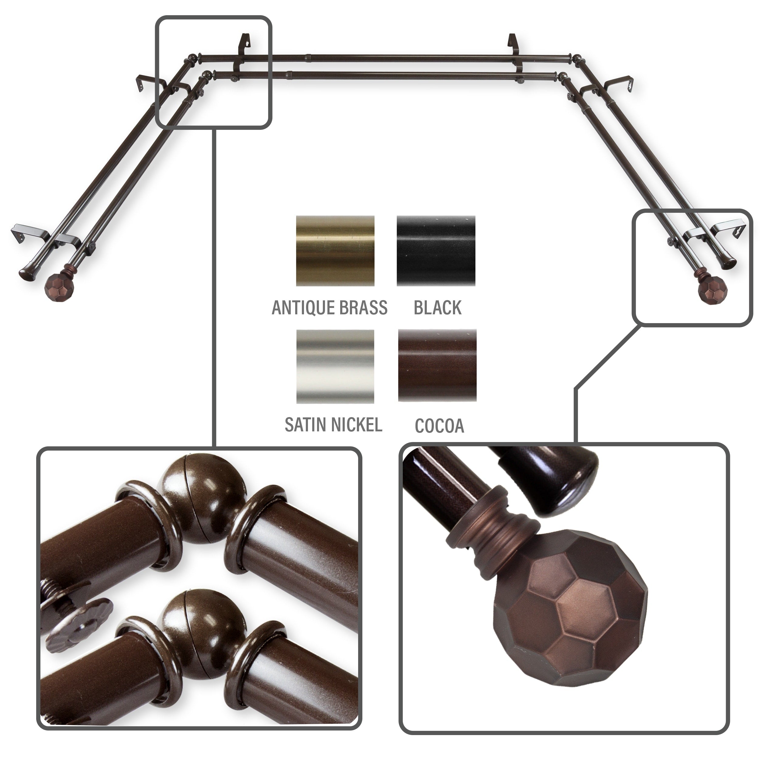 Instyledesign Finley 13 16 Double Bay Curtain Rod 20 36 38 72