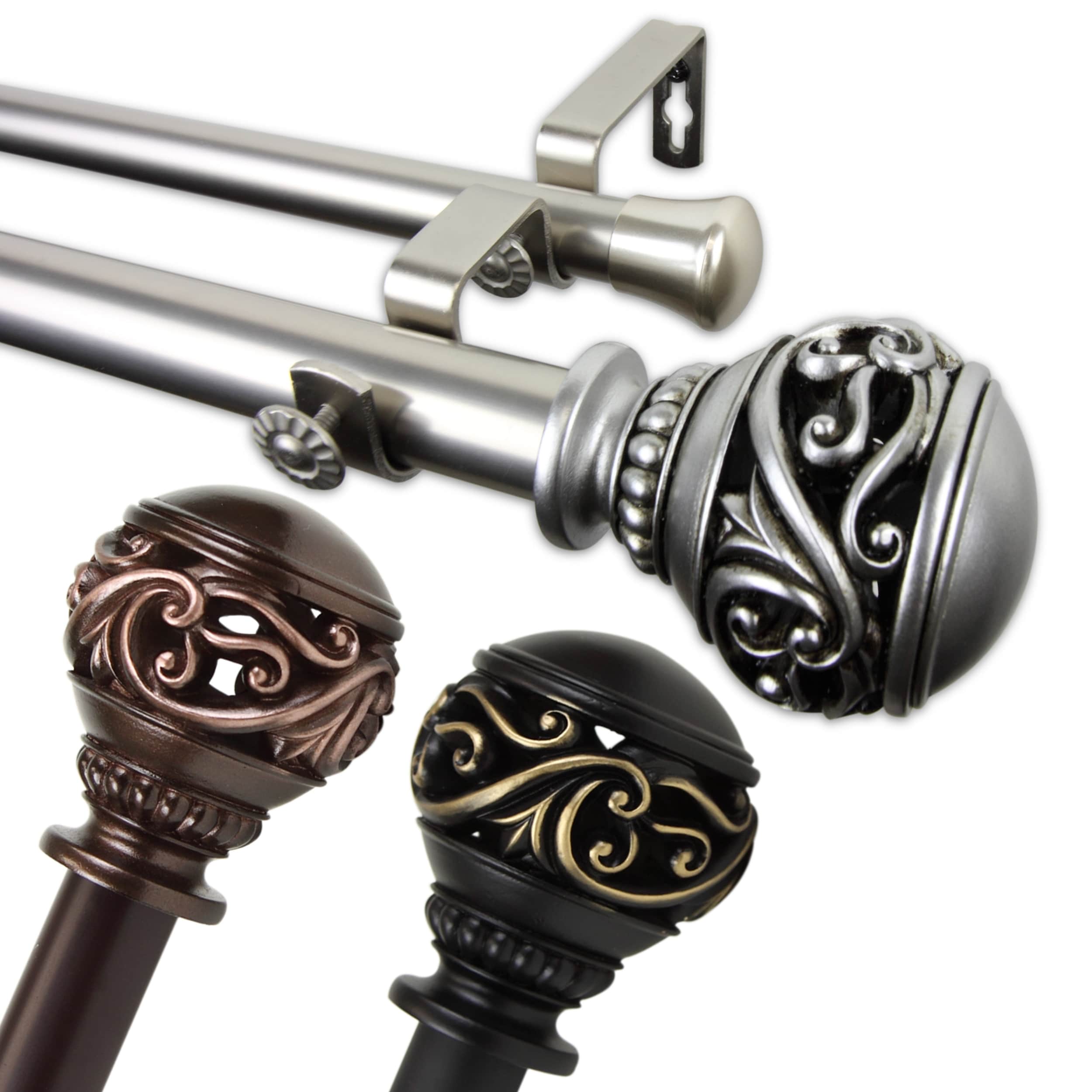 Instyledesign Leah 1 Inch Diameter Adjustable Double Curtain Rod