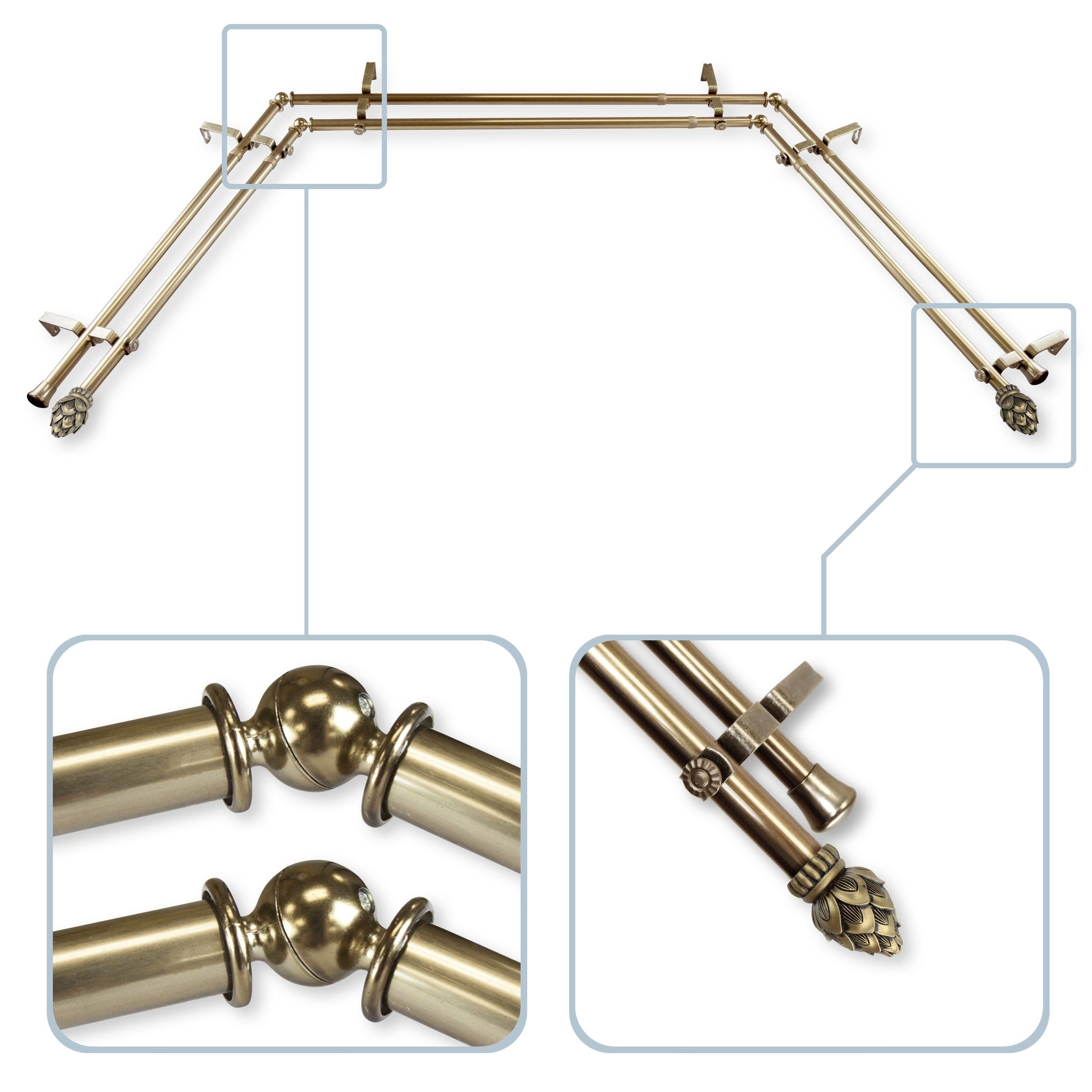 Instyledesign Lotus 13 16 Double Bay Window Curtain Rod 20 36 Inches 38 72 Inches