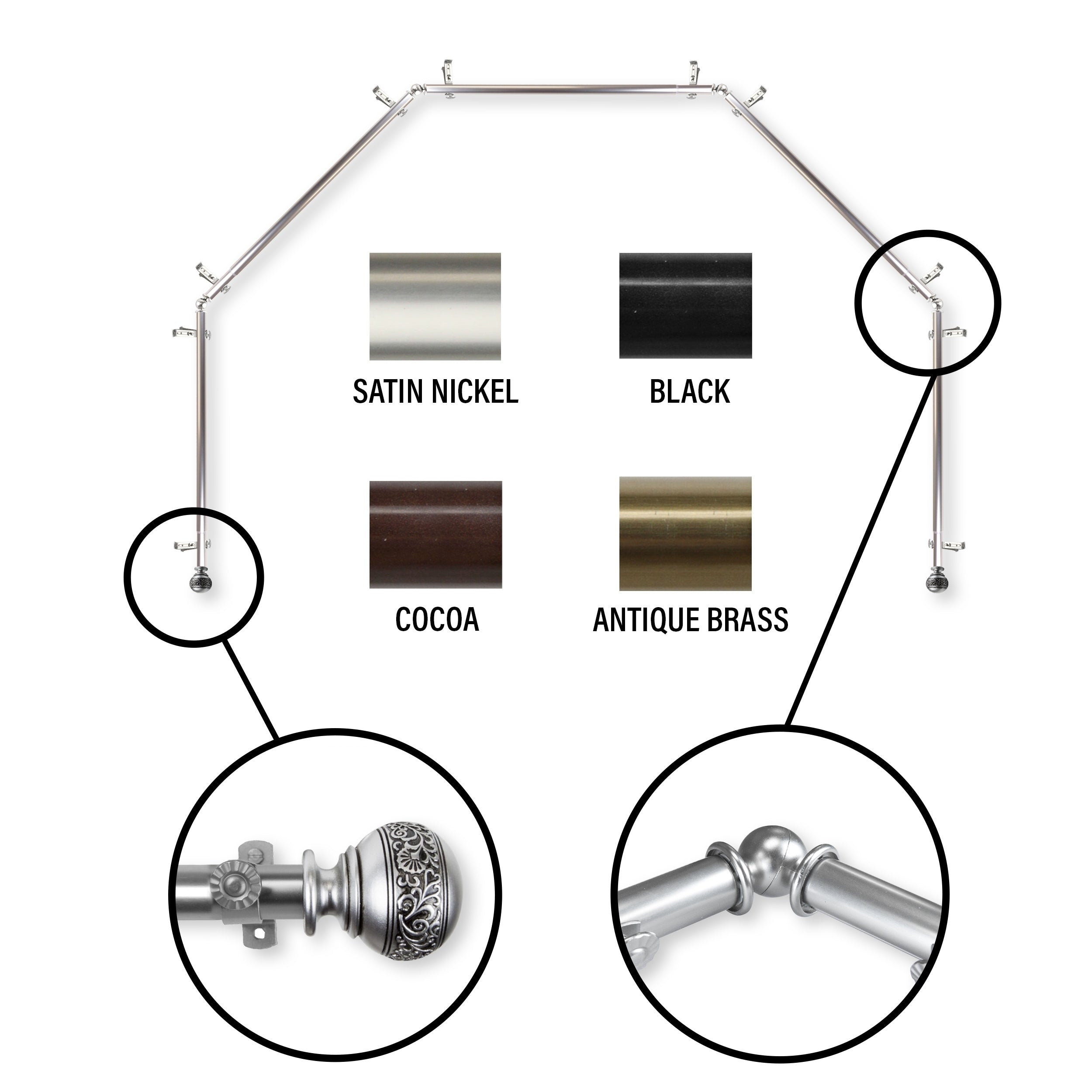 Instyledesign Nadine 5 Sided Bay Window Curtain Rod