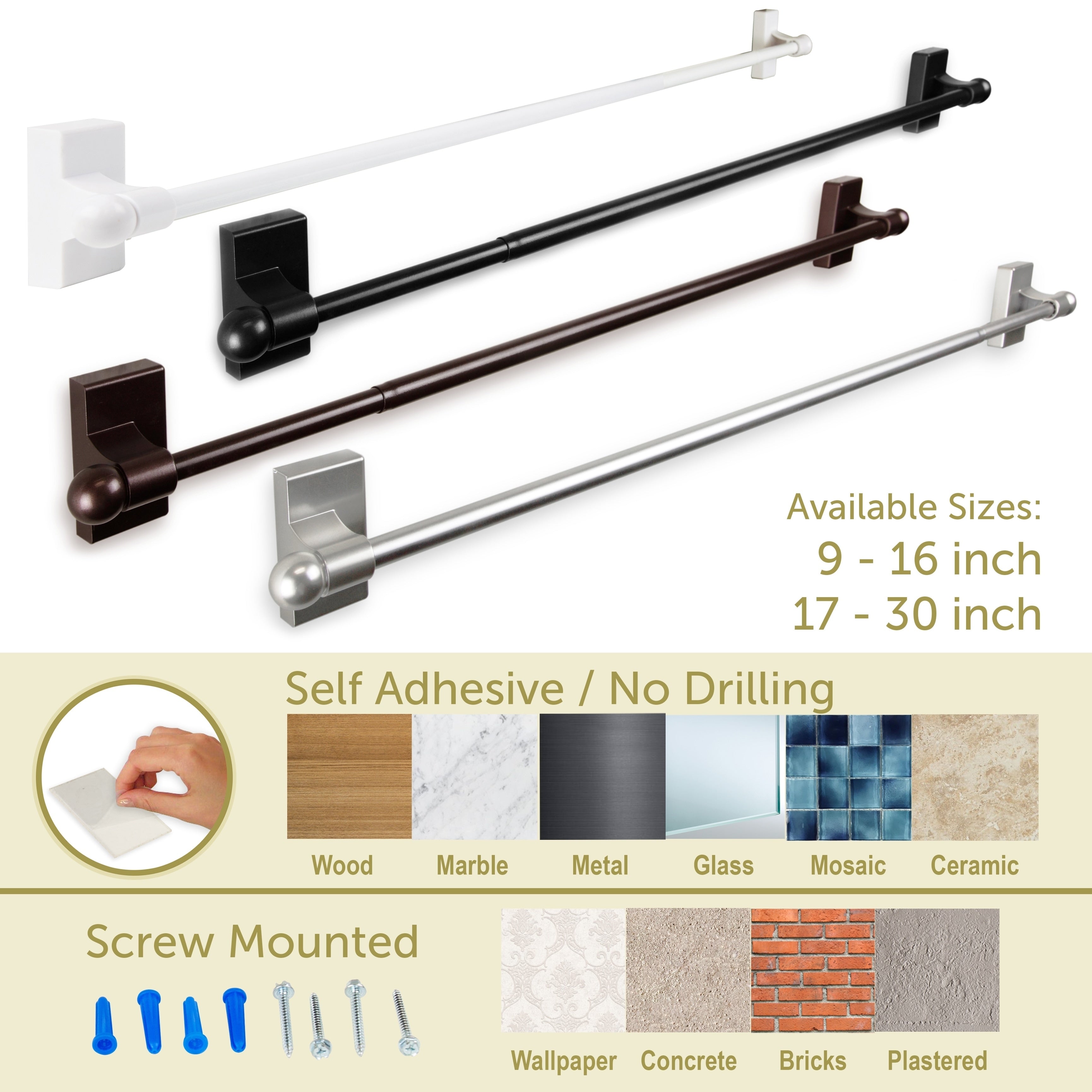 Instyledesign Self Adhesive Or Wall Mounted Rod 9 16 Inch Set Of 2 9 16 Inches