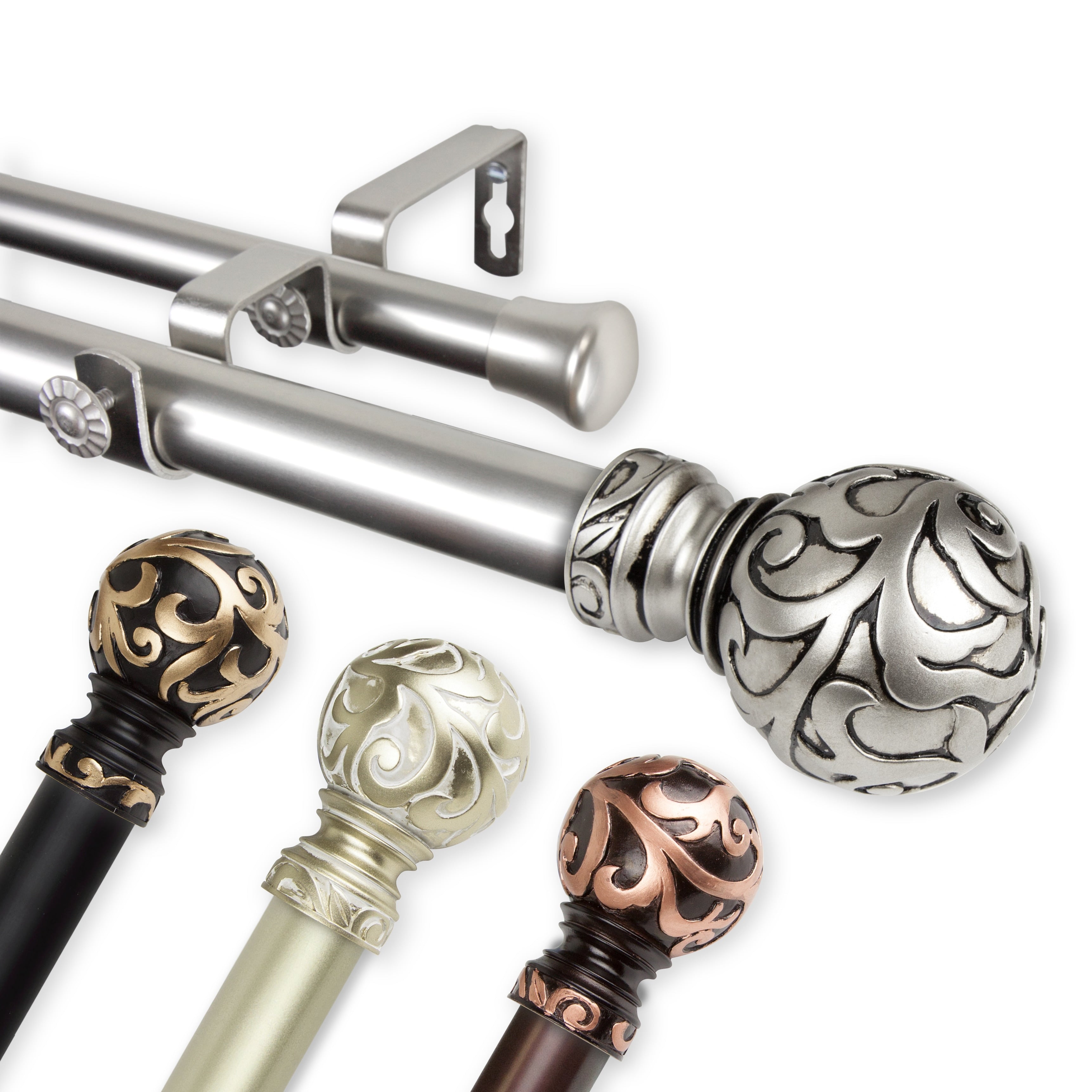 Instyledesign Silvanus 1 Inch Diameter Adjustable Double Curtain Rod