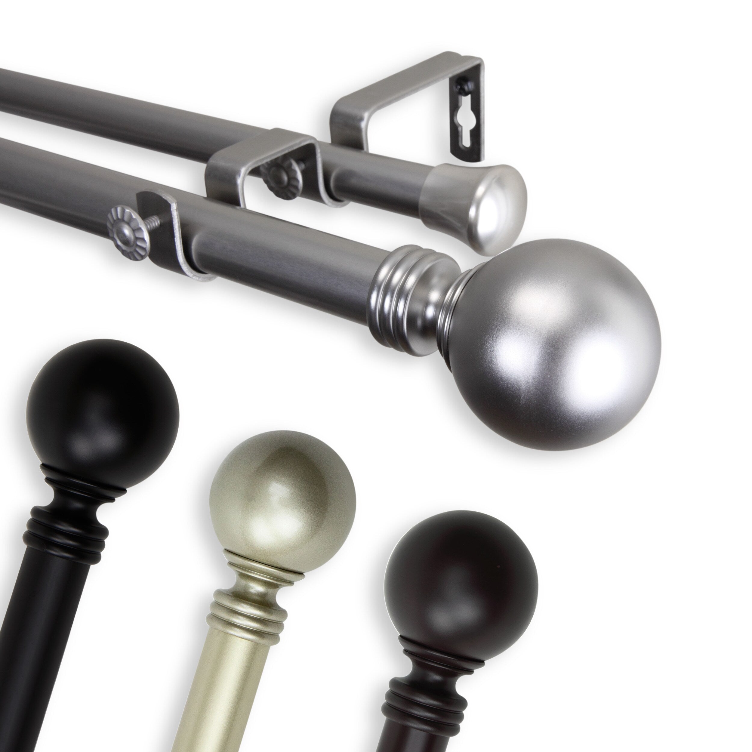 Instyledesign Sphere 1 Inch Adjustable Double Drapery Rod 160 240 Inch 160 To 240 Inch