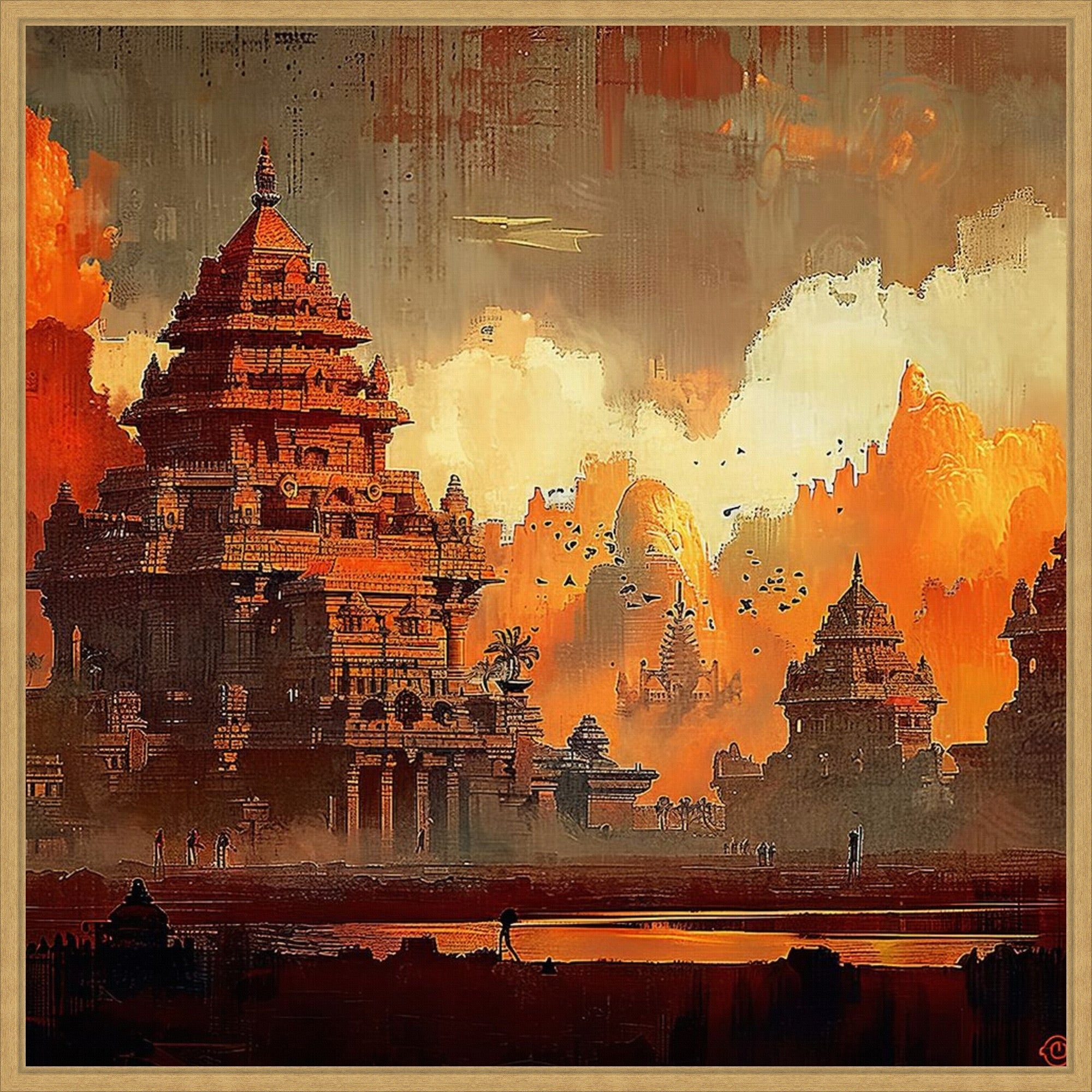 Indian Ancient Temple By Tradelink Inhouse Artist Framed Canvas Wall Art Print