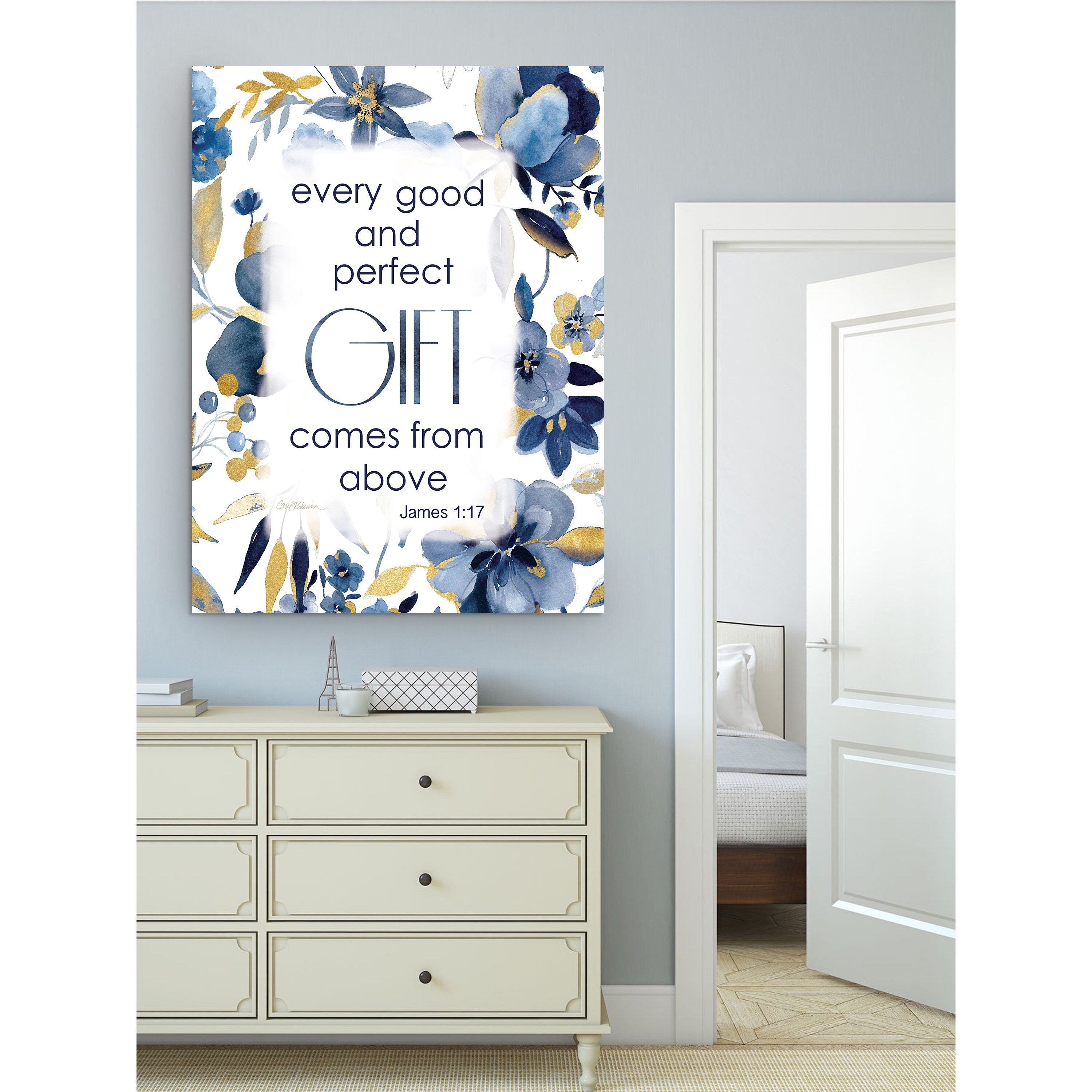 Indigo Scripture Ii Premium Gallery Wrapped Canvas Wall Art