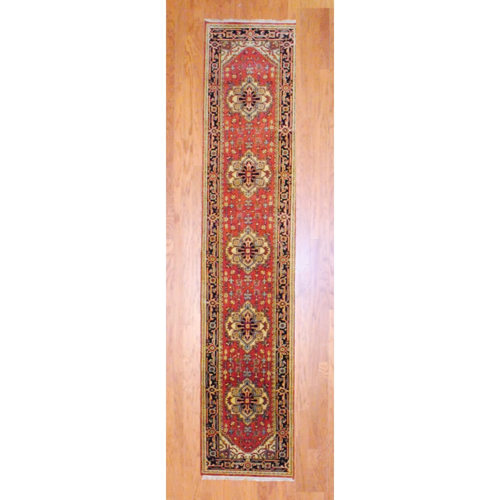 Handmade Herat Oriental Indo Heriz Red Black Wool Rug India 26 X 12