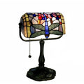 Warehouse Of Tiffany Dragonfly Glass Shade Bronze Metal 1 Light Indoor Banker Desk Lamp