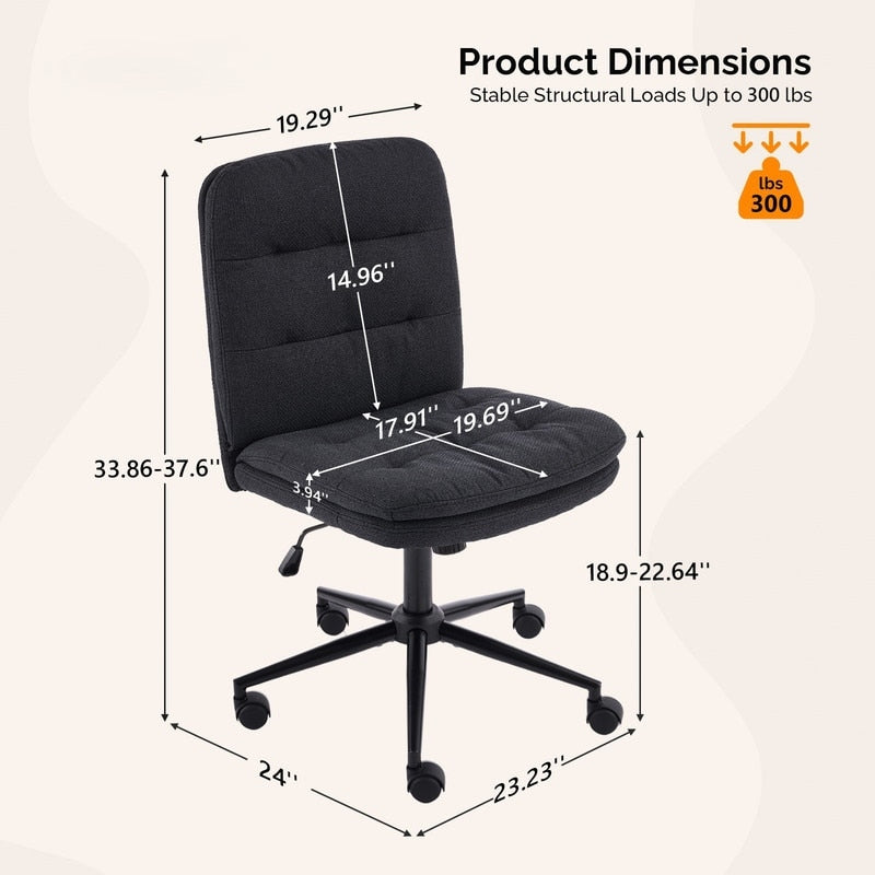 Indoor Armless Swivel Rocking Chair Tufted Back Leisure Lounge With Cross Legged Design And Cotton Linen Fabric