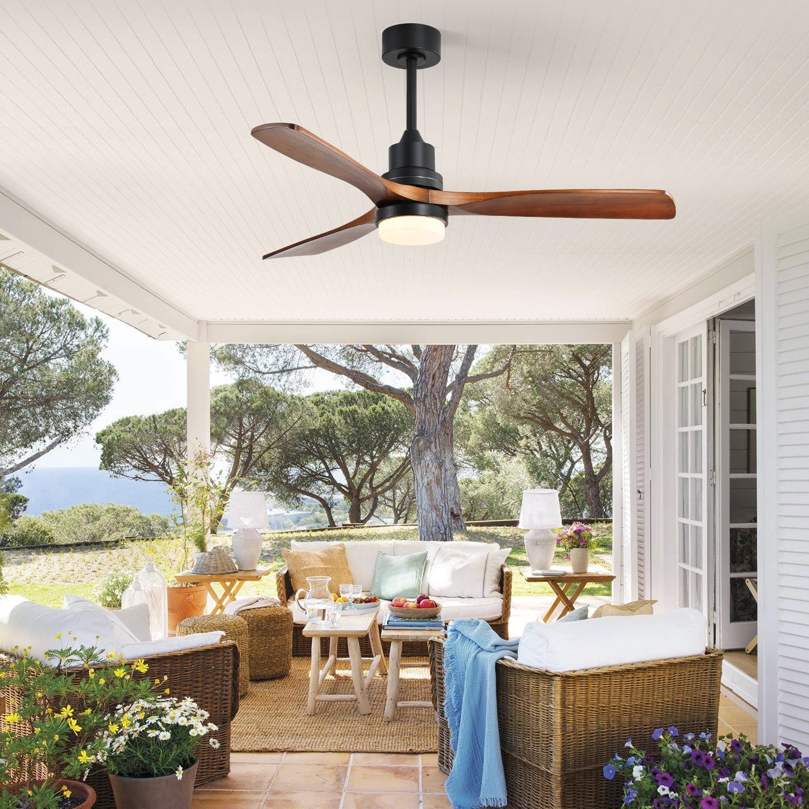 Indoor Ceiling Fan With Dimmable Led Light Remote Control