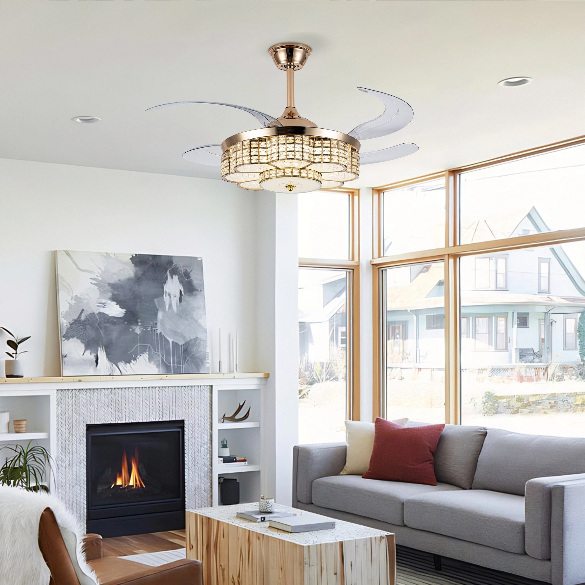 Indoor Ceiling Fan With Remote Control Reversible Motor