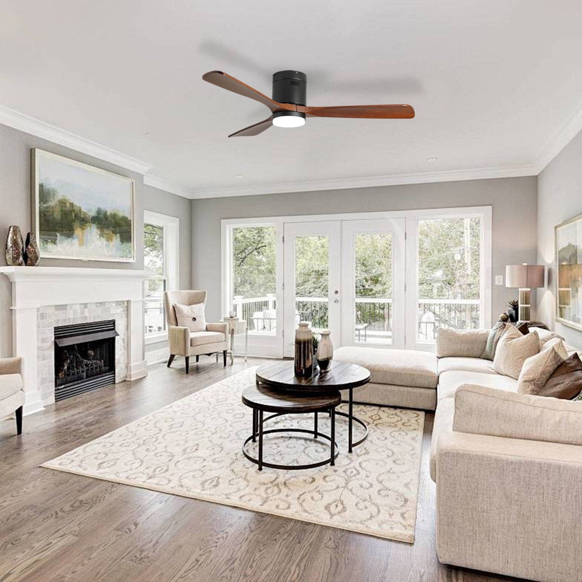 Indoor Flush Mount Ceiling Fan With Remote Control Reversible Motor