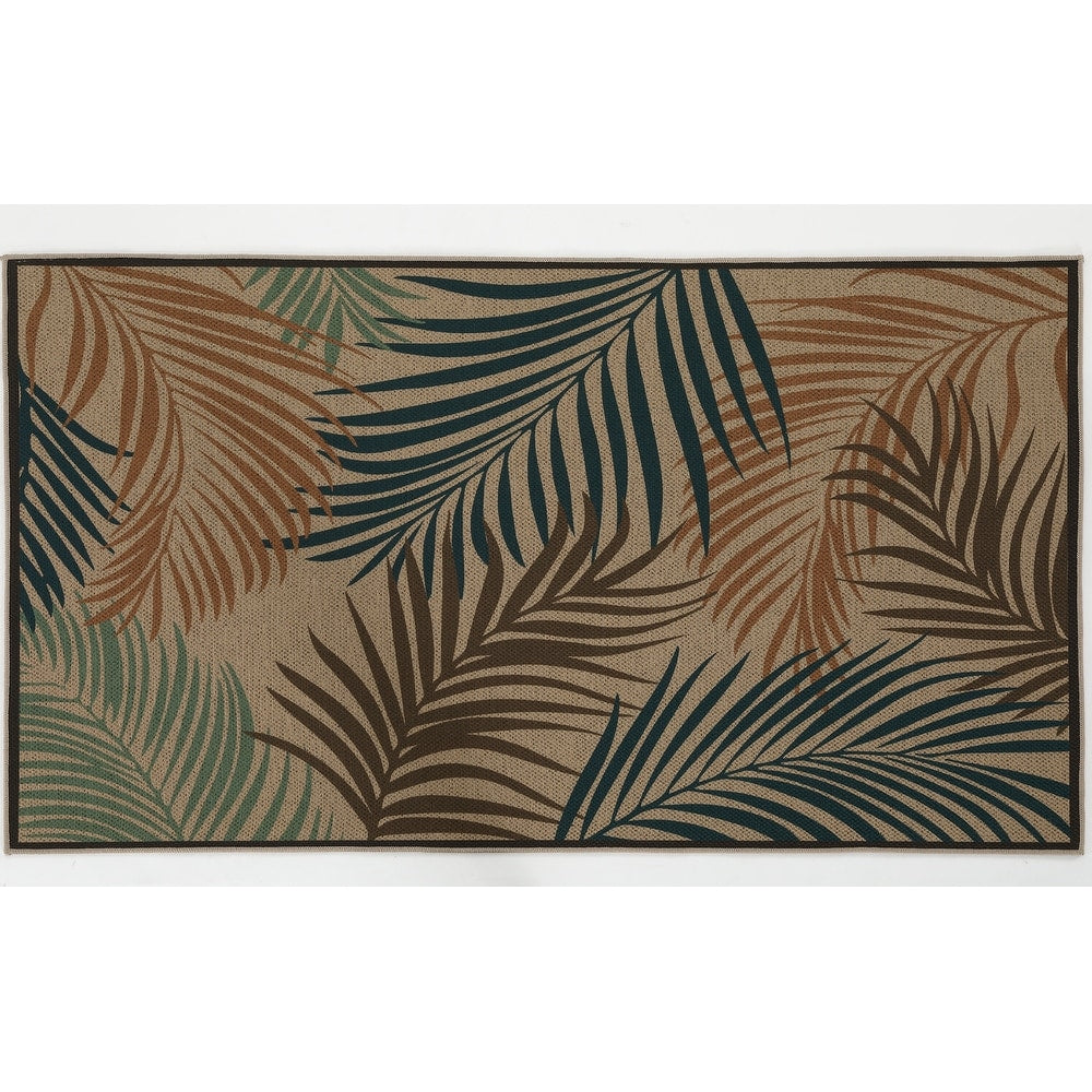 Indoor Outdoor Area Rugs Palm Leaf Pattern Washable Non Slip 0.16 In Thick