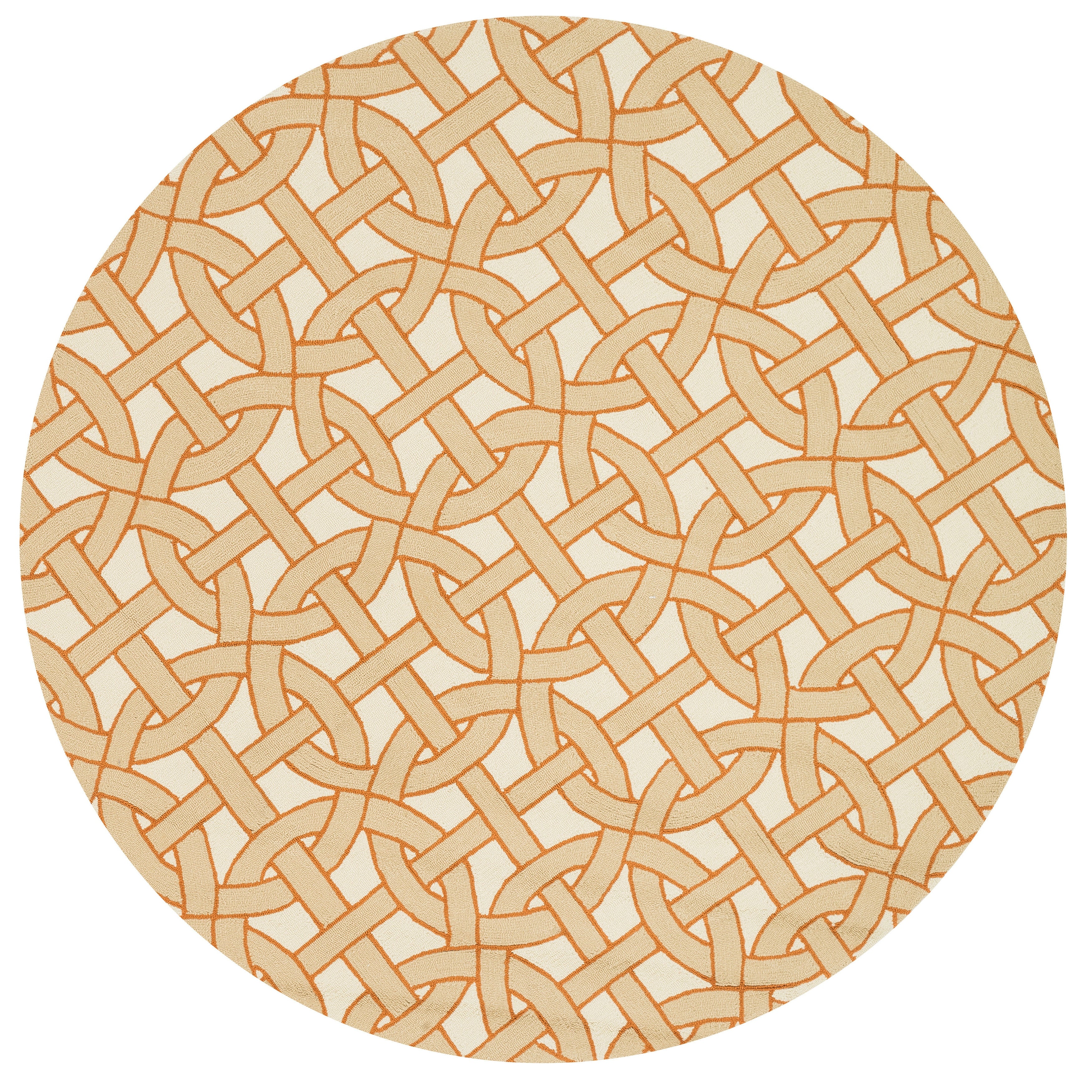 Indoor Outdoor Hand Hooked Geometric Beige Orange Rug 710 X 710