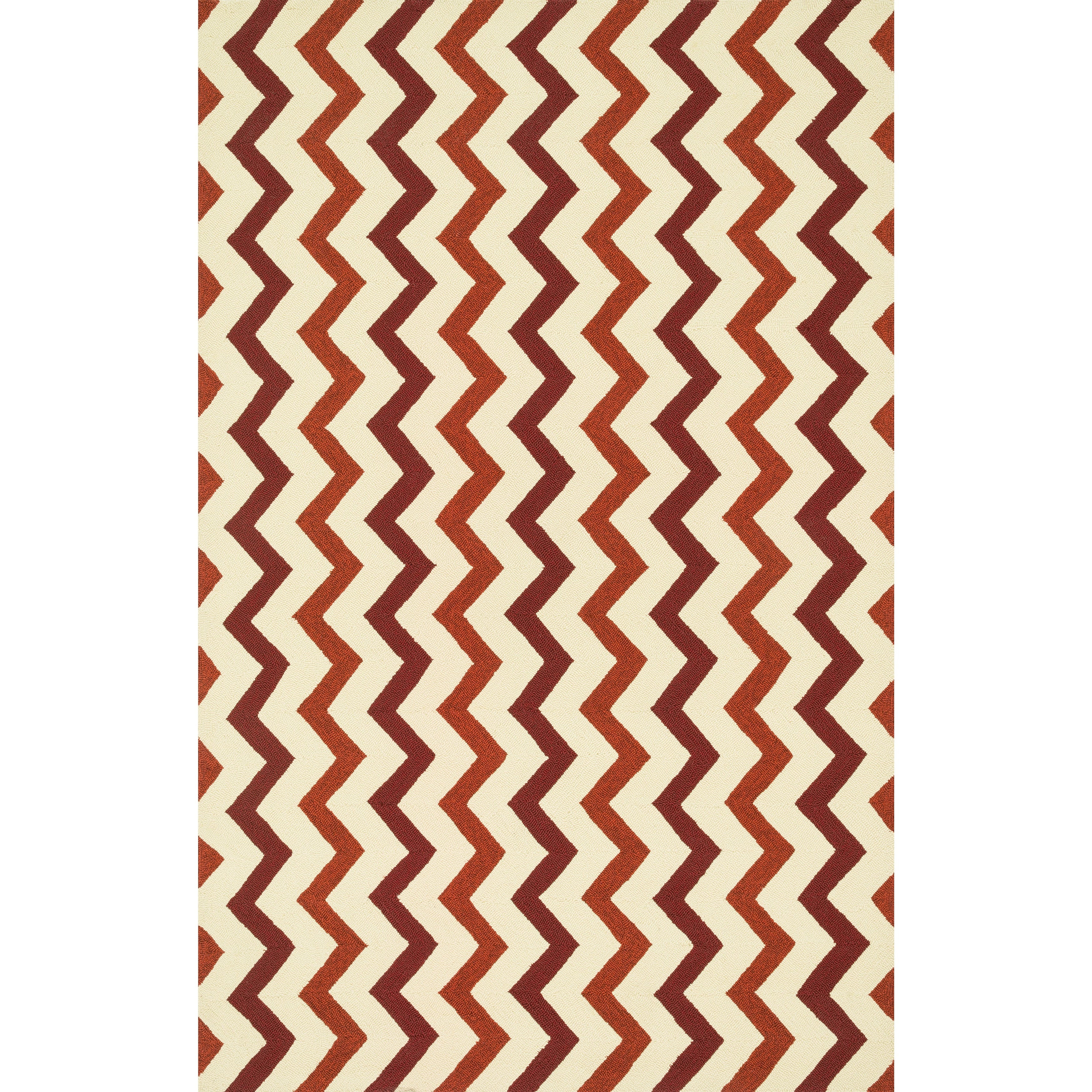Indoor Outdoor Hand Hooked Red Rust Chevron Stripe Patio Rug 93 X 13