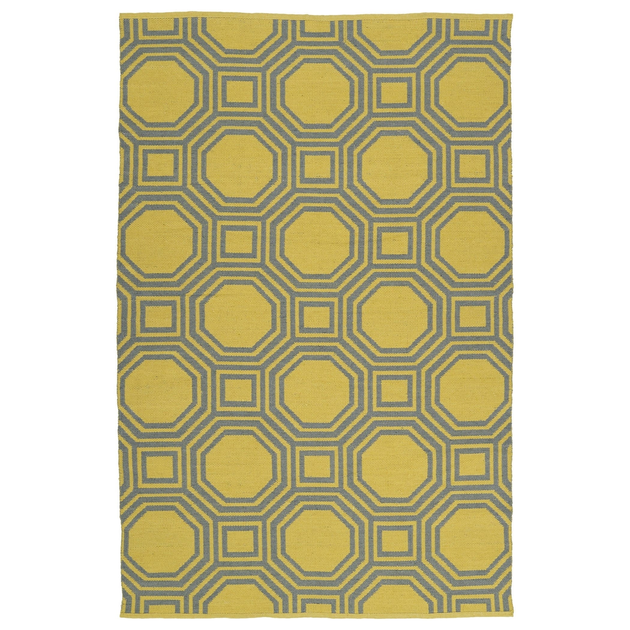 Indoor Outdoor Laguna Yellow And Grey Geo Flat Weave Rug 2 X 3