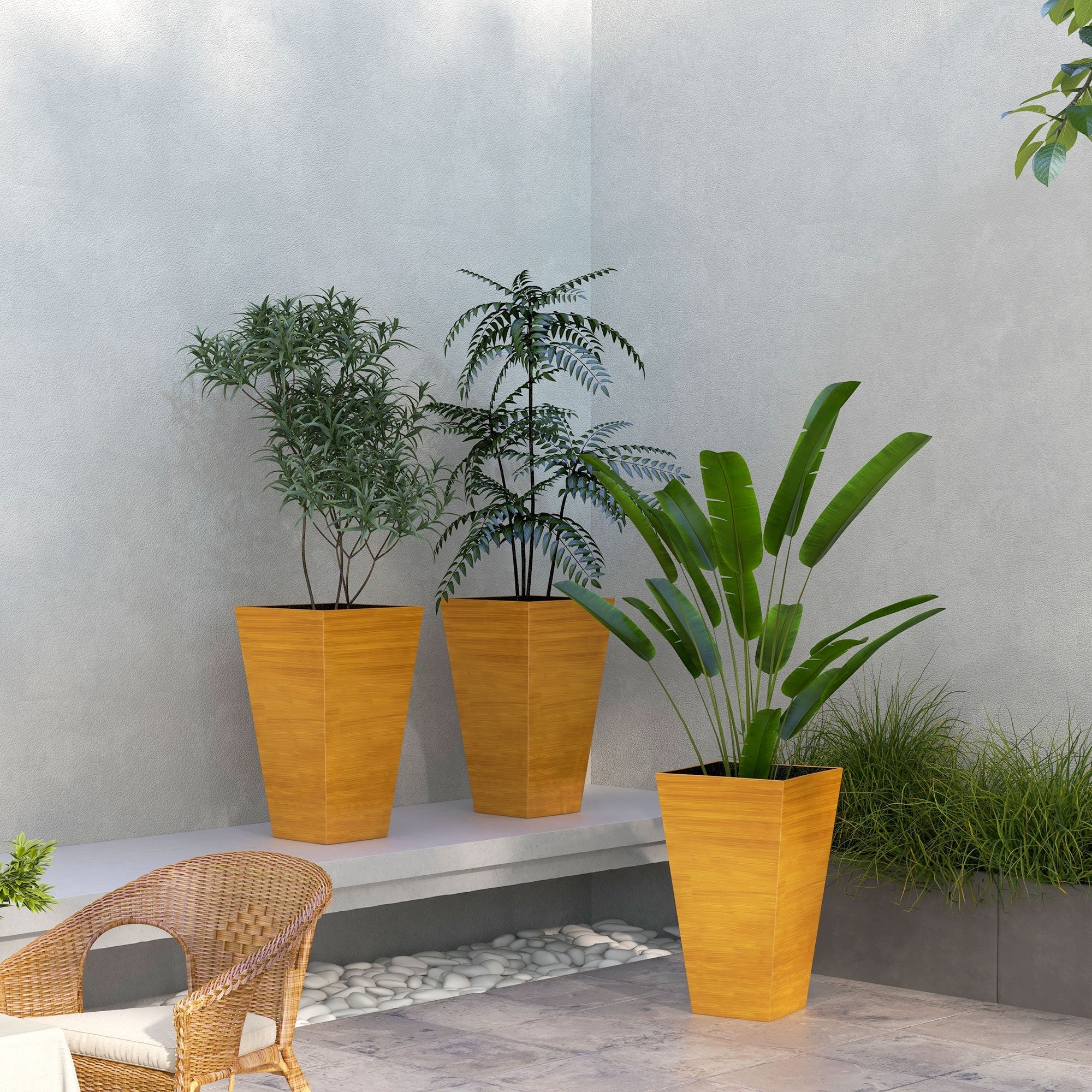 Indoor Outdoor Planter Set Self Draining Wood Look For Large Plants