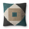Indoor Outdoor Teal Beige Geometric 18 Inch Pillow Cover
