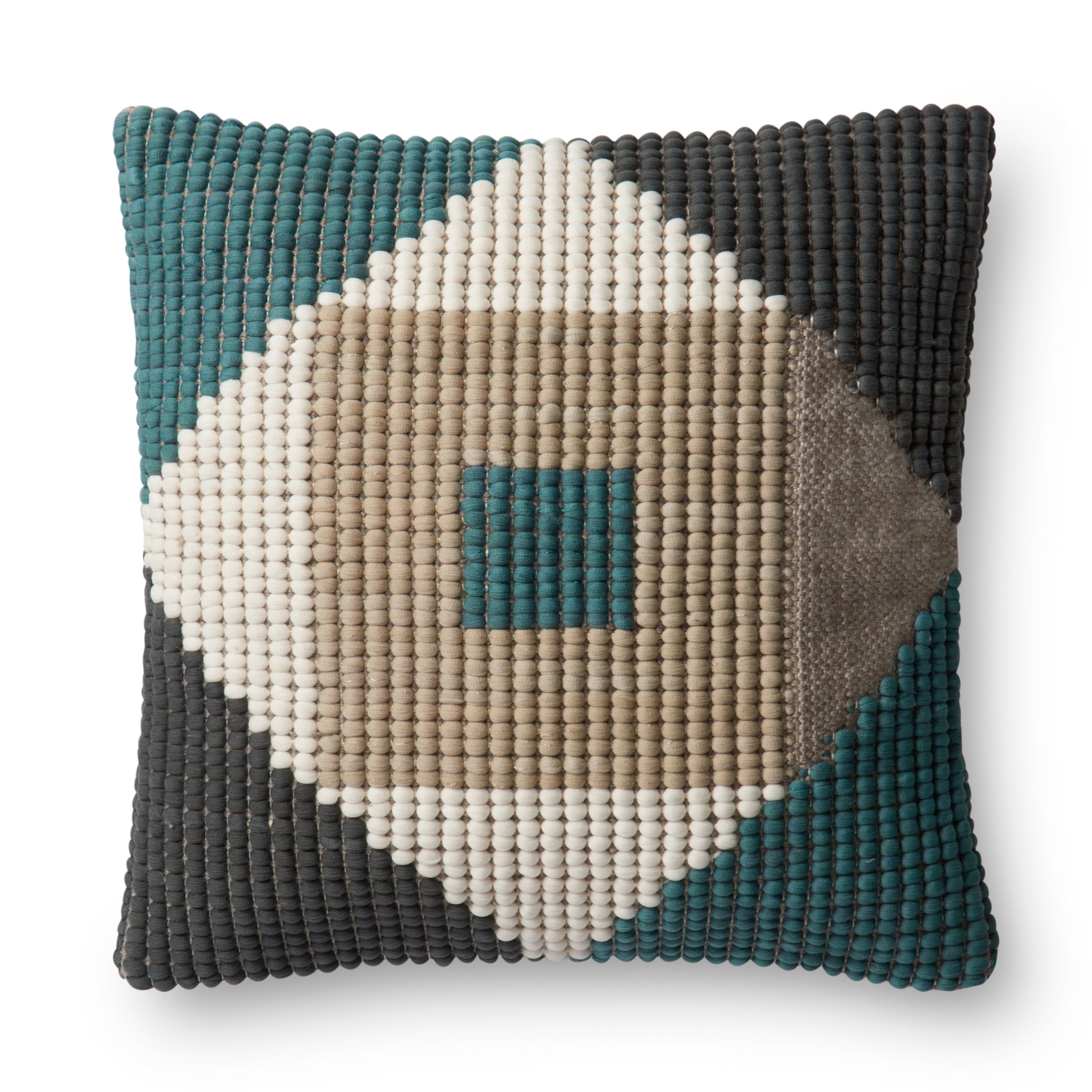 Indoor Outdoor Teal Beige Geometric 18 Inch Throw Pillow