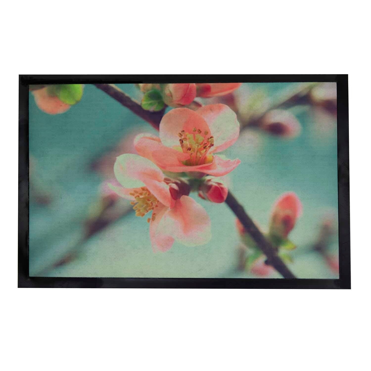 Evideco Indoor Printed Door Mat Flower Pvc Polyester Rug 24X16 Inch Pink