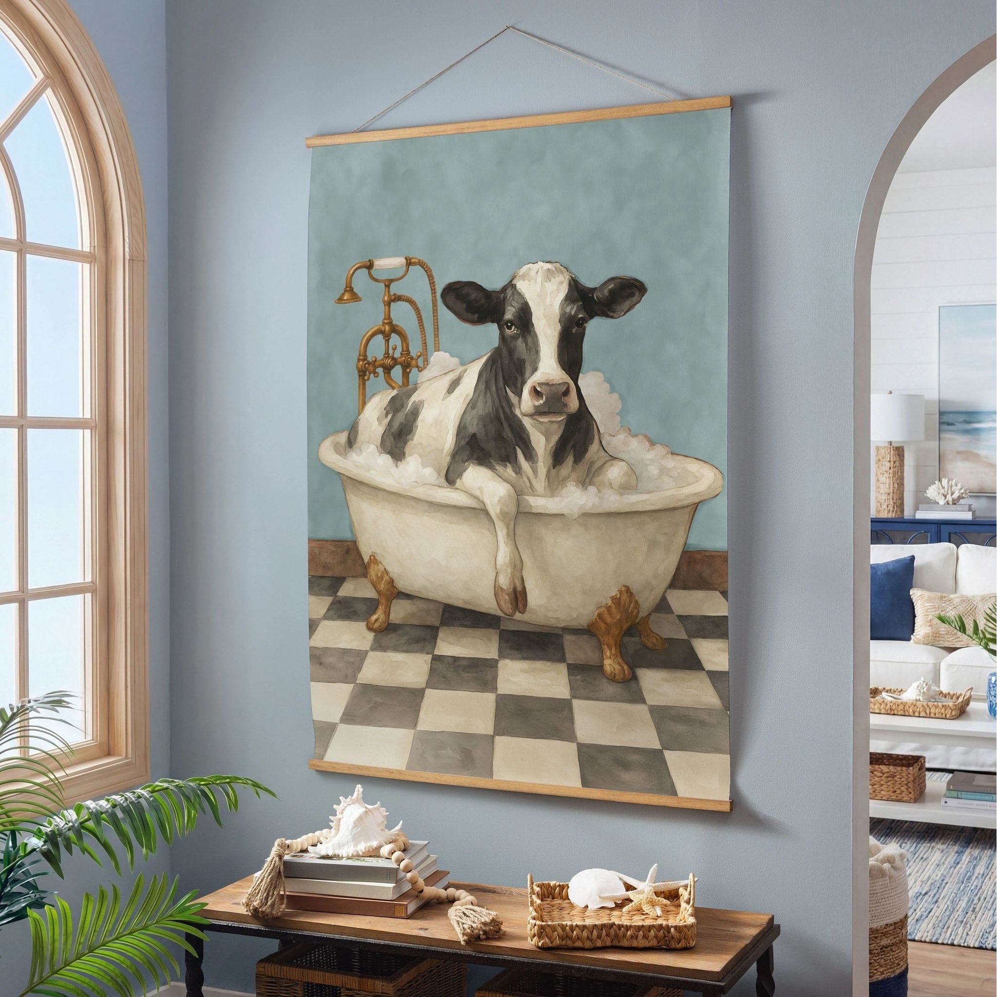 Indoor Wall Decor Canvas Tapestry Cow In A Tub