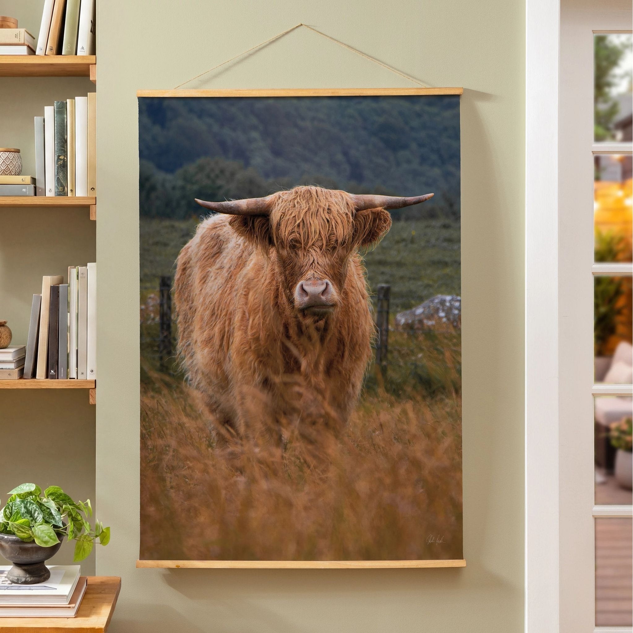 Indoor Wall Decor Canvas Tapestry Highland Cow In Field
