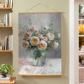 Indoor Wall Decor Canvas Tapestry Pink White Roses In Vase