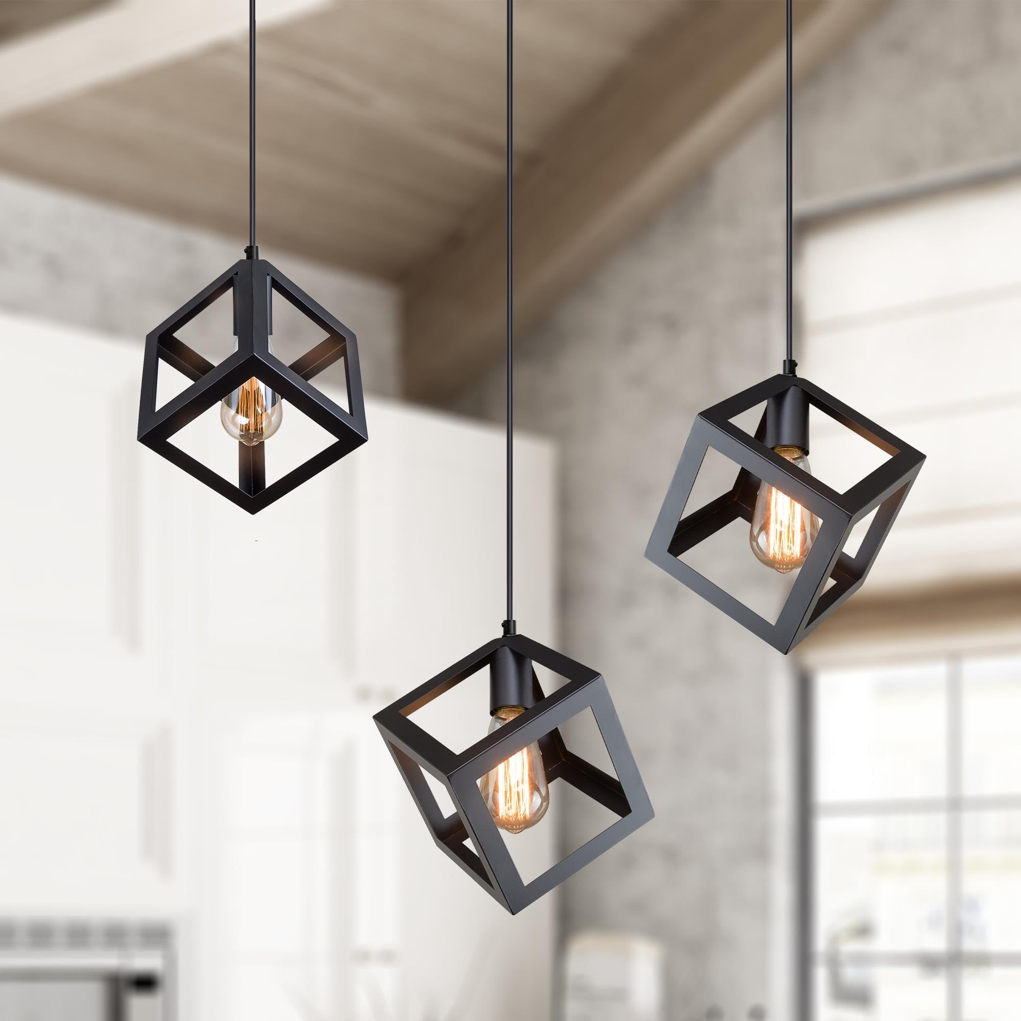 Industrial 1 Light Matte Black Square Cage Pendant L6.3 Xw6.3 Xh6.3