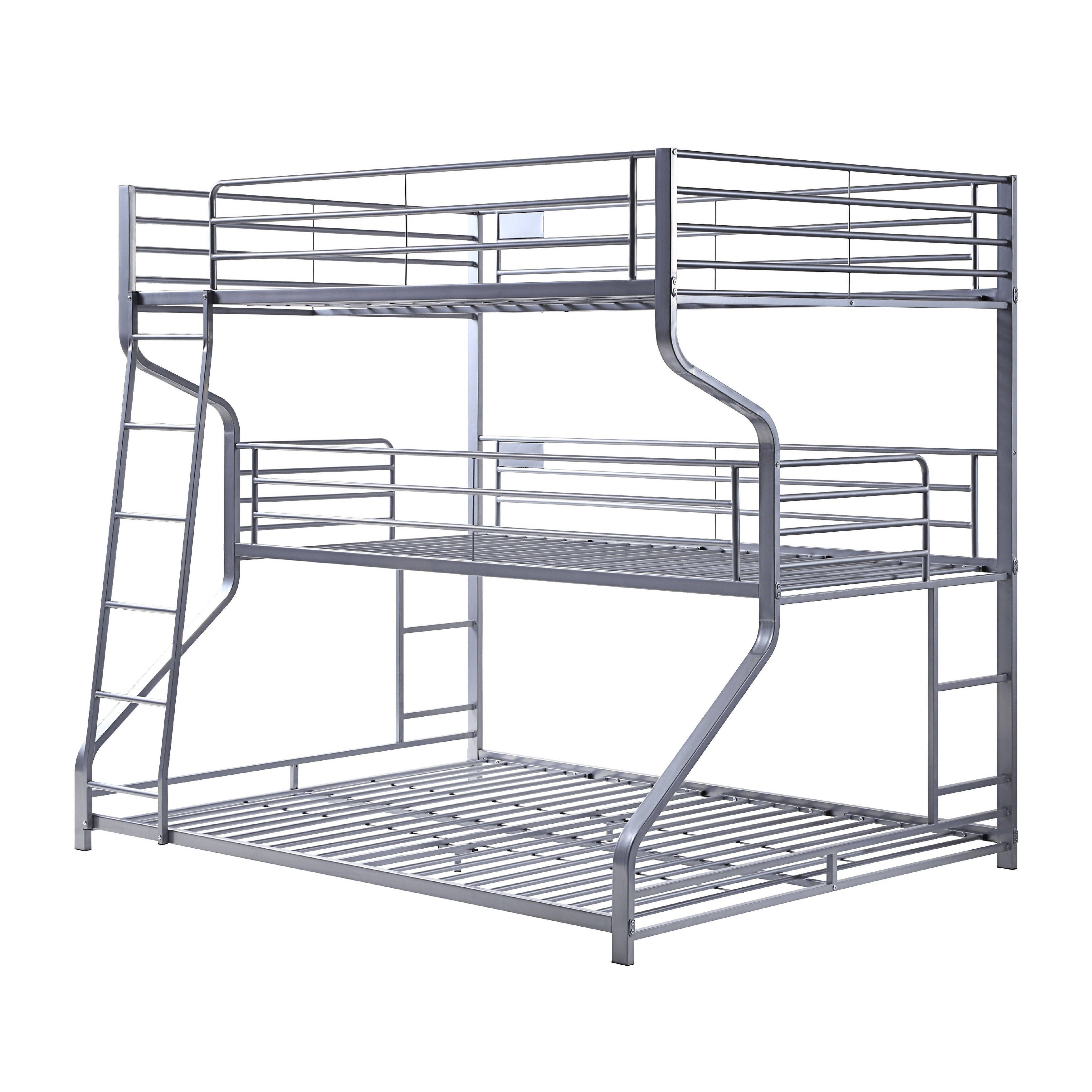 Industrial 3 Tier Bunk Bed With Curved Metal Frame And Guardrails Silver