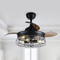 Industrial 34 In Retractable 3 Blade Caged Ceiling Fan With Light Kit