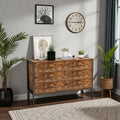 Industrial 6 Drawer Double Dresser Rustic Brown Wood Storage Chest With Steel Frame For Bedroom Living Room