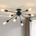 Industrial 8 Light Black Metal Sputnik Semi Flush Mount Ceiling Lighting Fixture