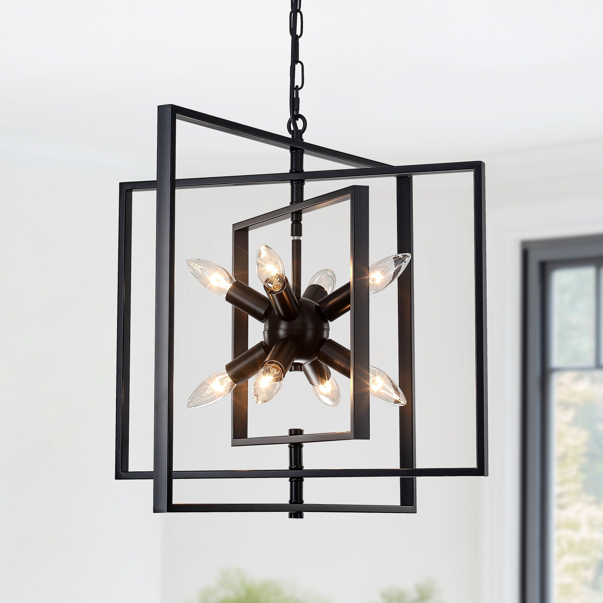 Industrial 8 Light Geometric Pendant Light With Sputnik Starburst Design For Dining Room Foyer